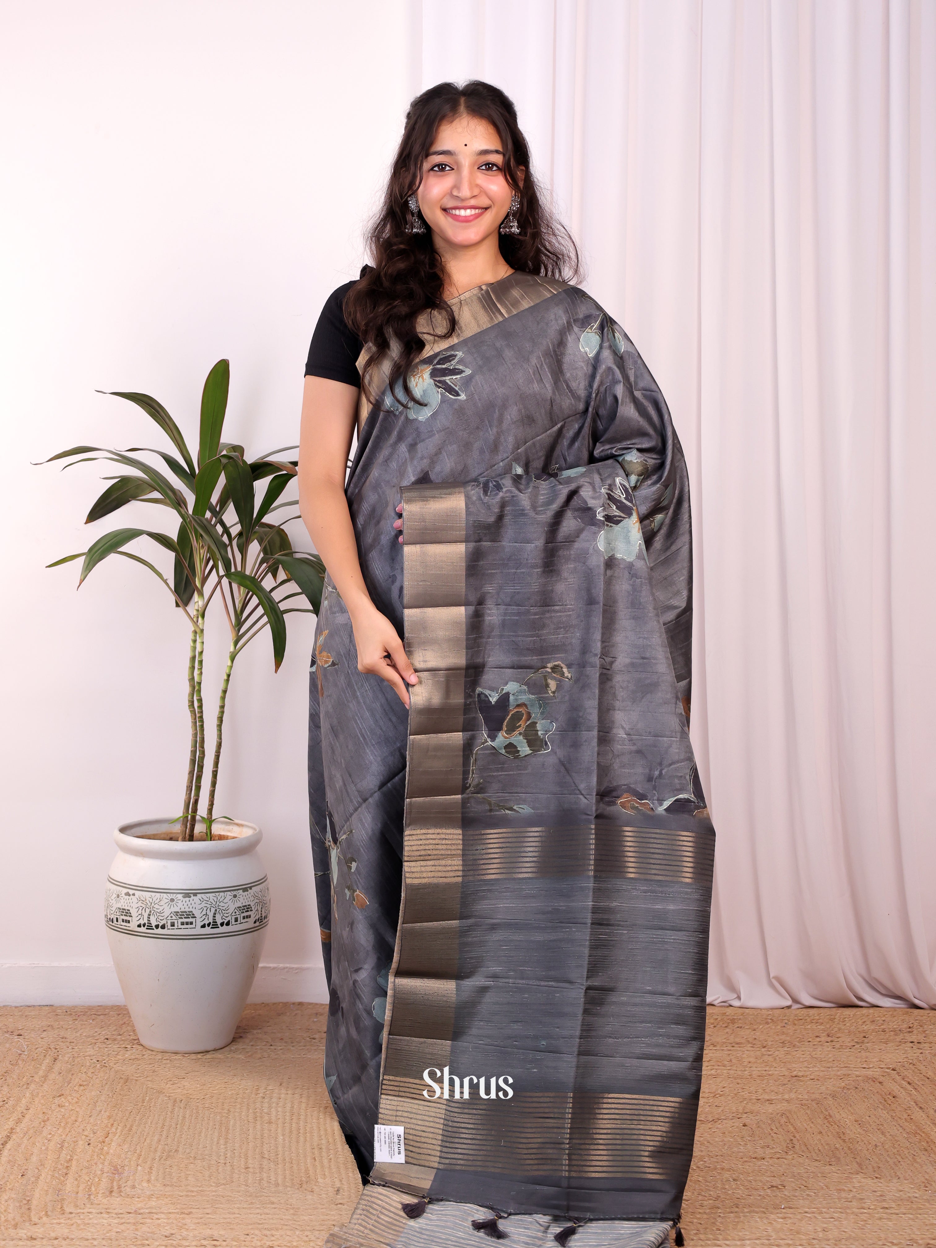 Black - Moonga Saree - Shop on Shrus.com