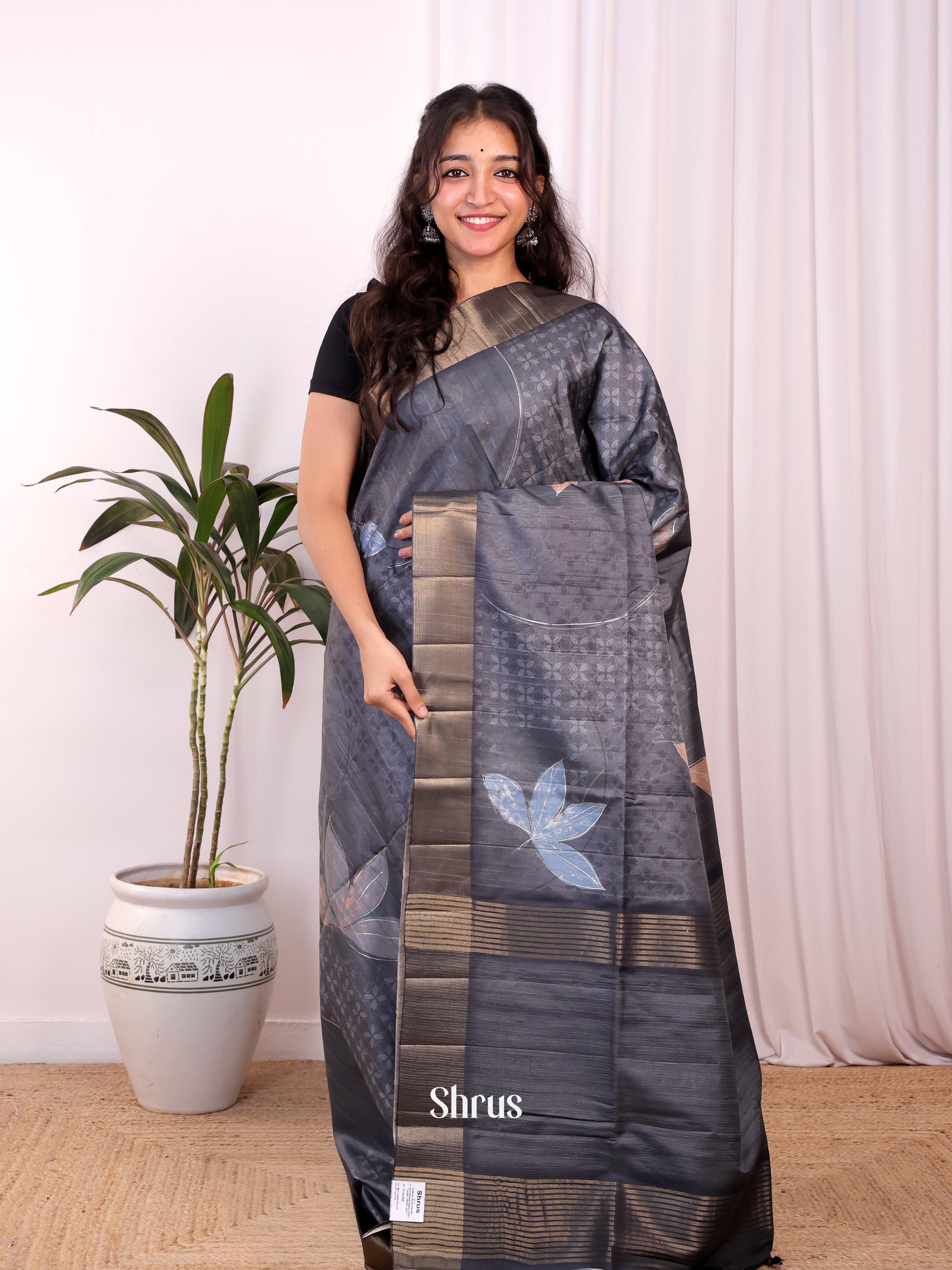 Black- Moonga Saree - Shop on Shrus.com