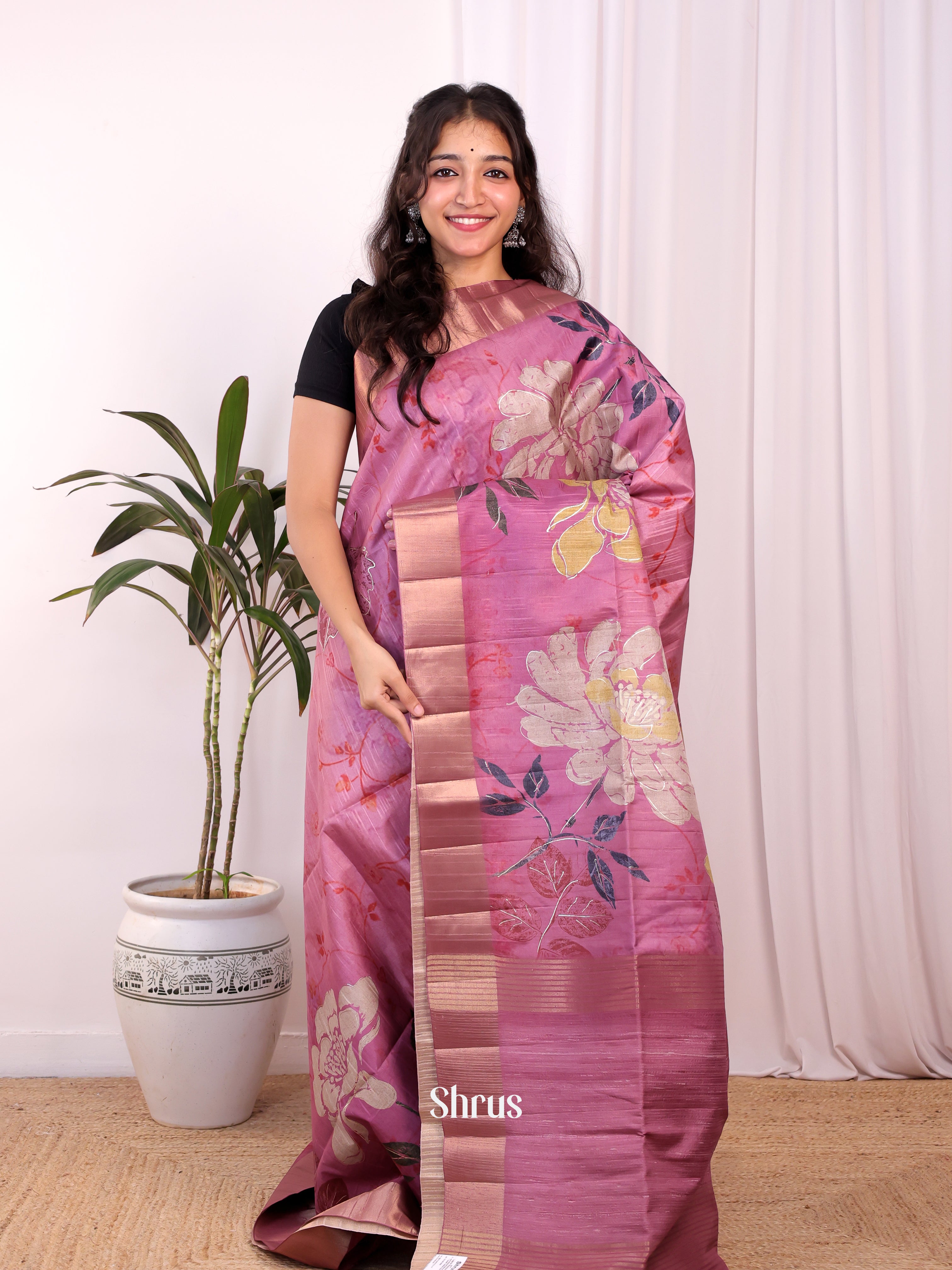 Onion Pink - Moonga Saree - Shop on Shrus.com
