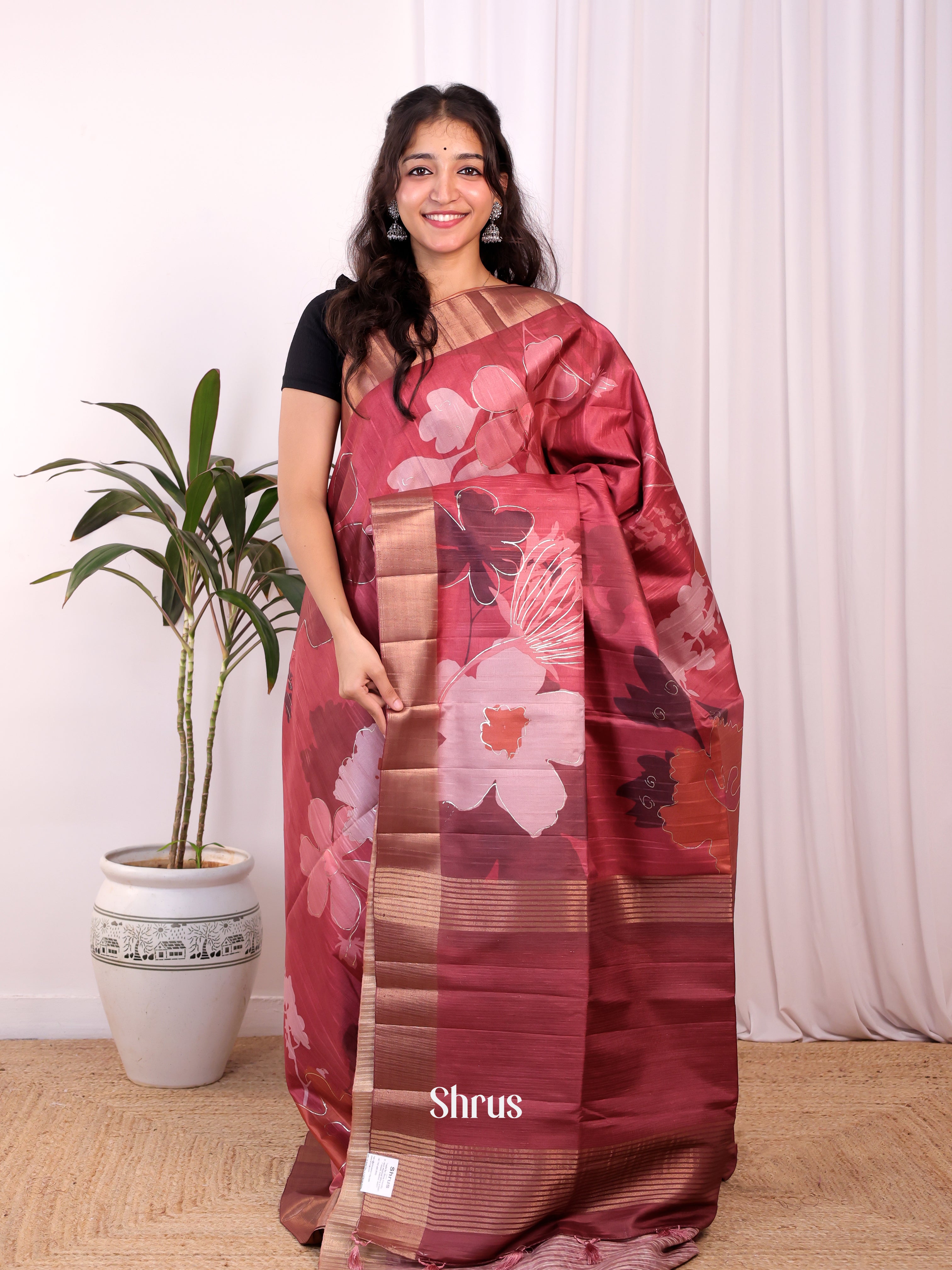 Maroon - Moonga Saree - Shop on Shrus.com