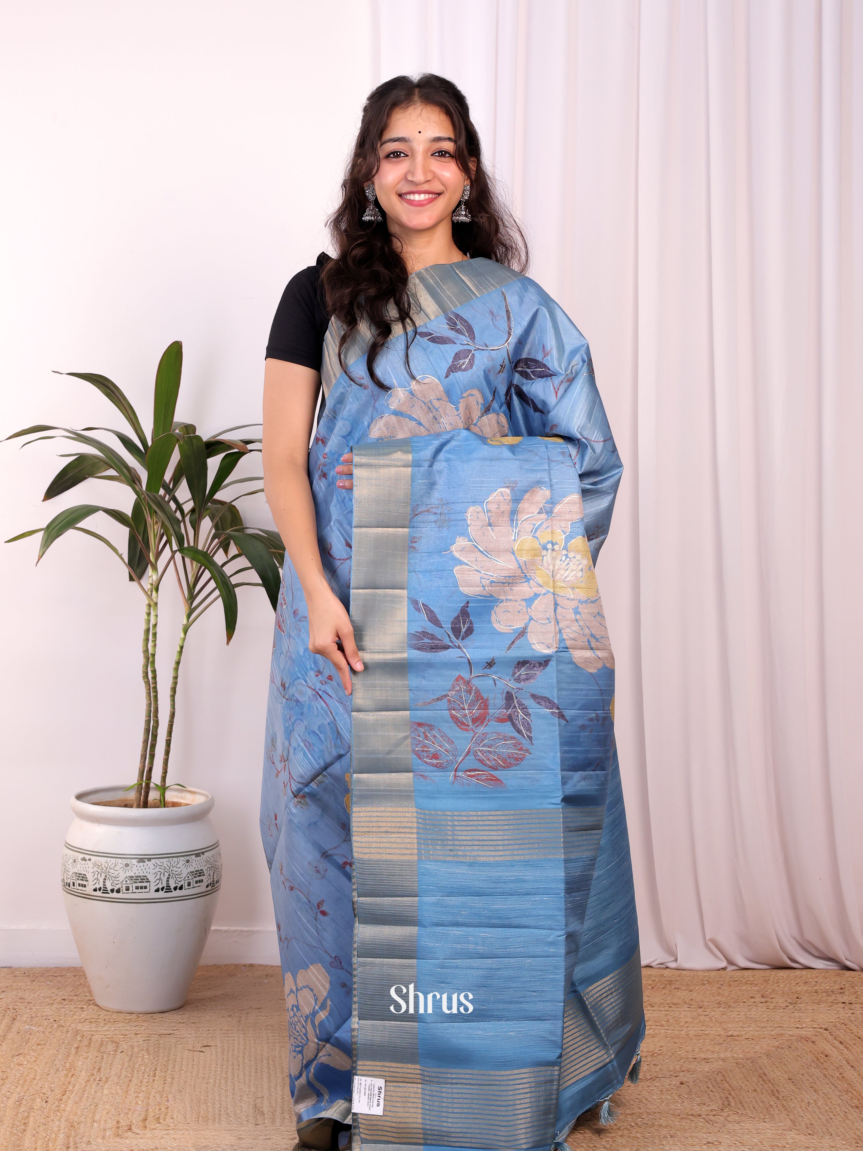 Blue - Moonga Saree - Shop on Shrus.com