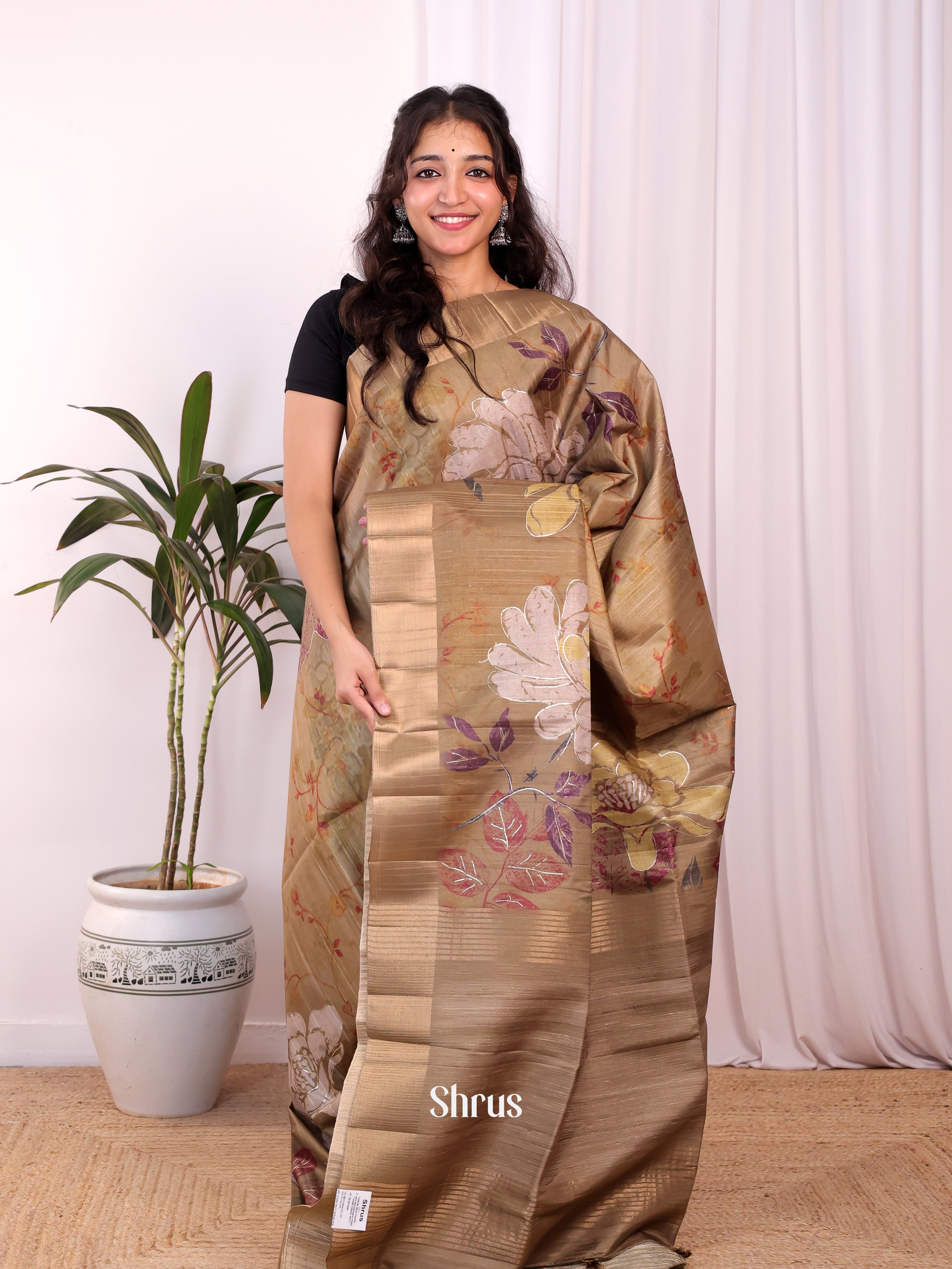 Brown - Moonga Saree - Shop on Shrus.com