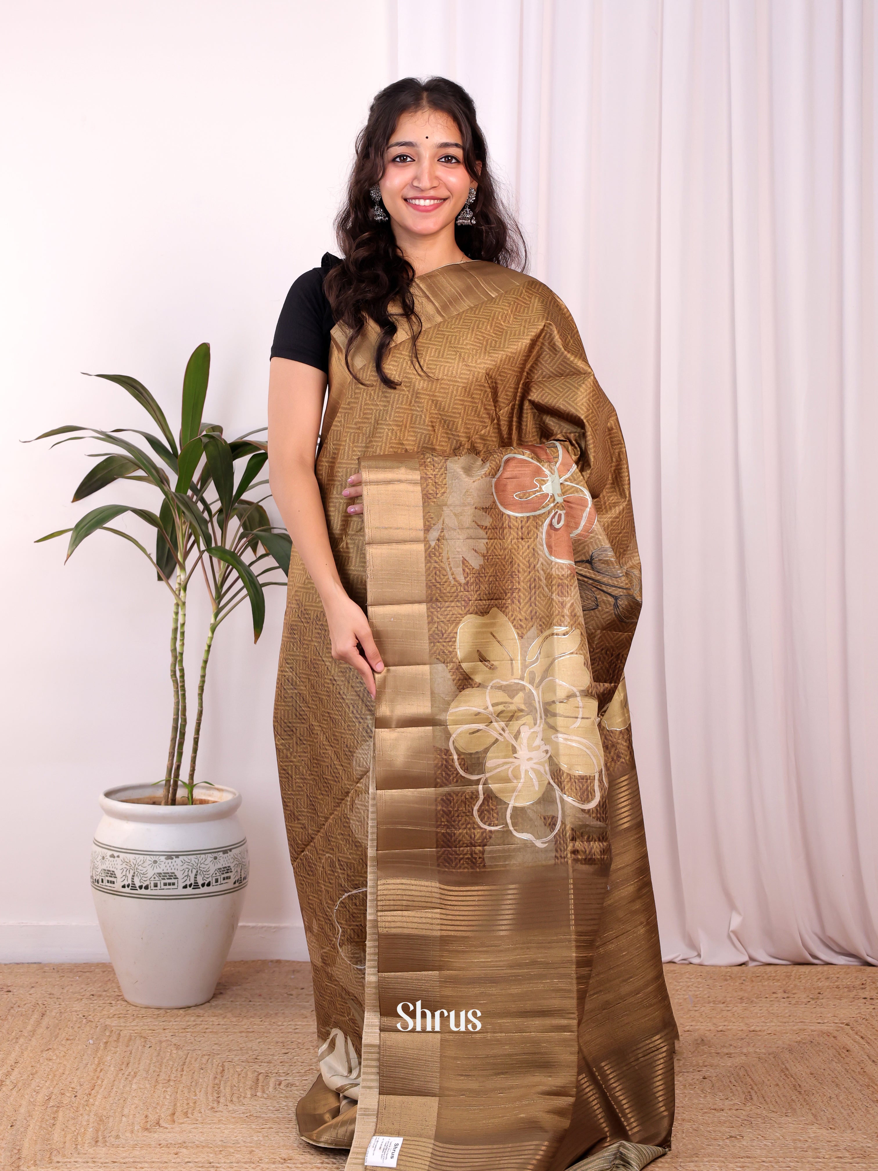 Brown - Moonga Saree - Shop on Shrus.com