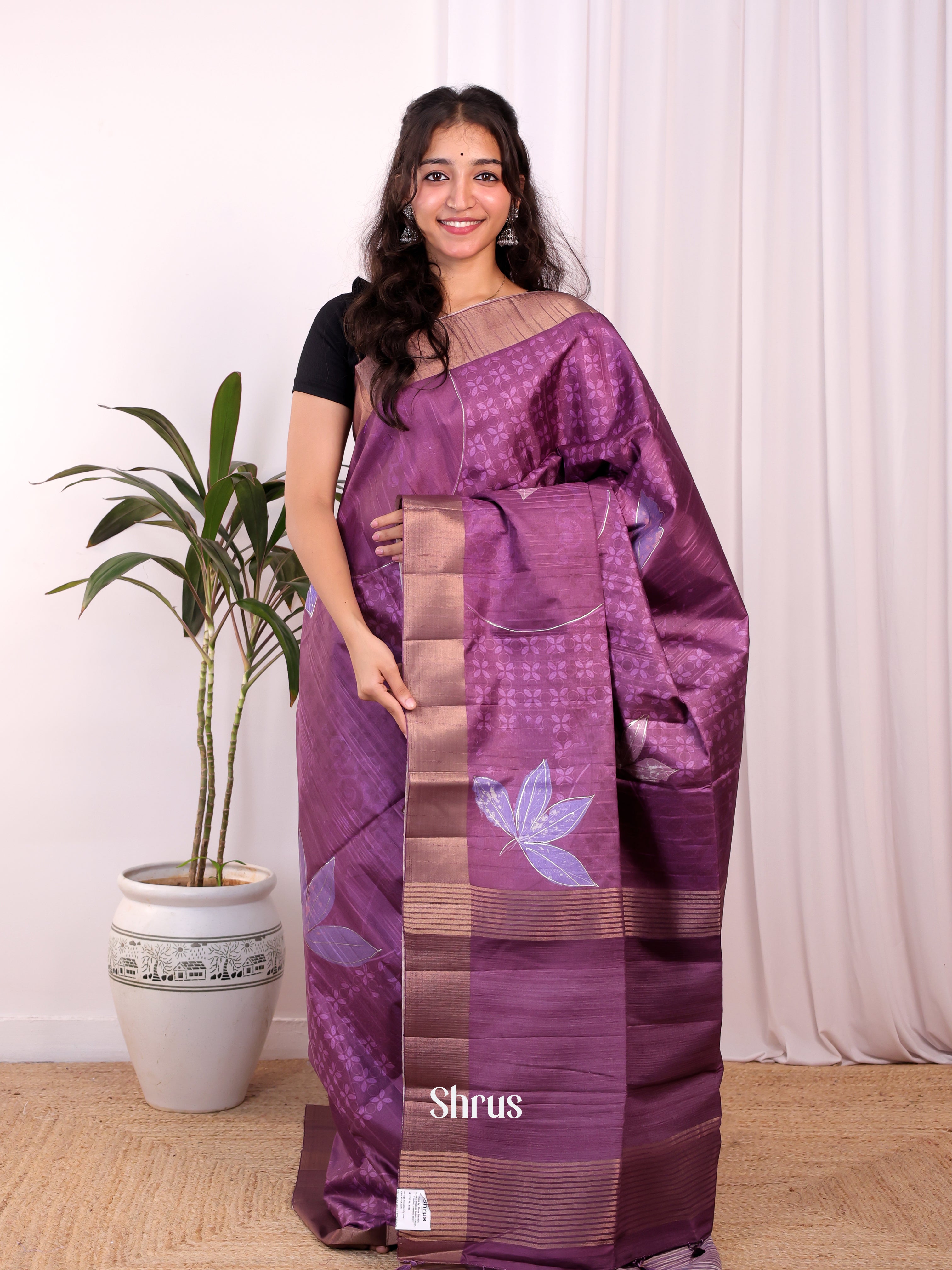 Purple - Moonga Saree - Shop on Shrus.com