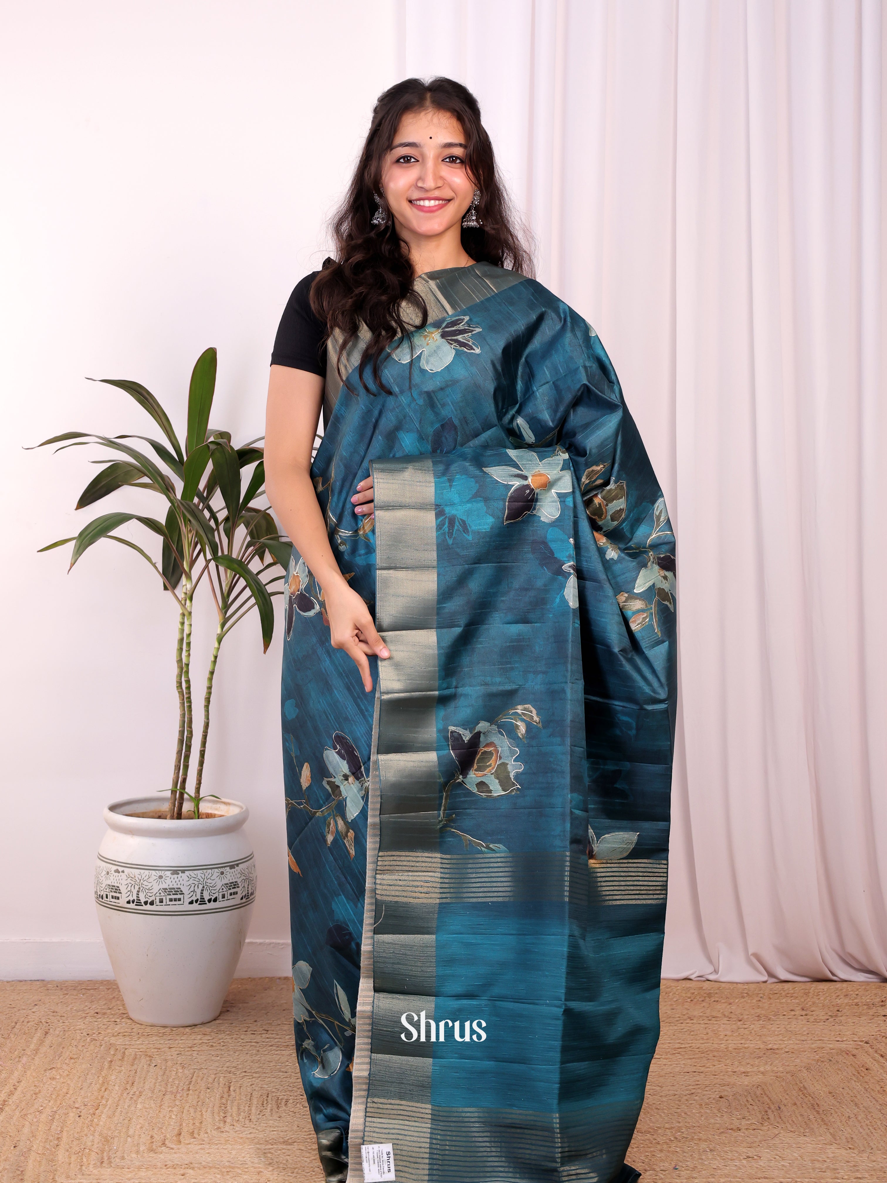Blue - Moonga Saree - Shop on Shrus.com