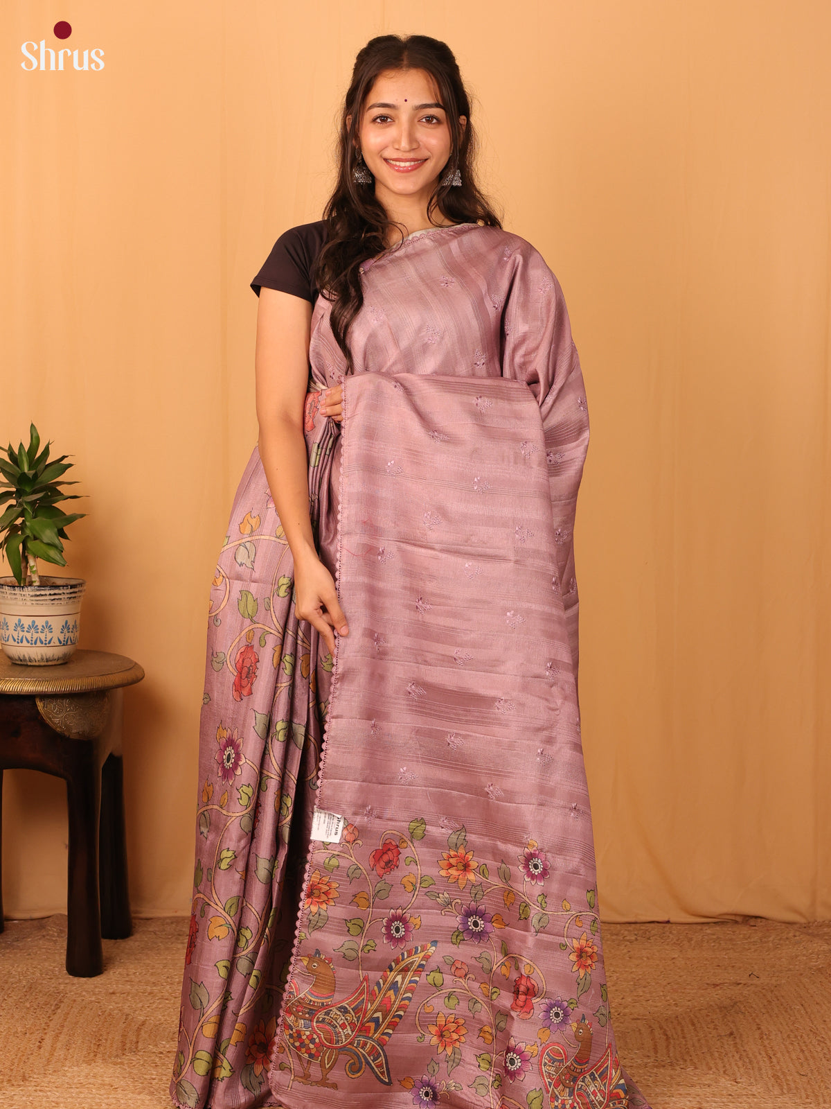 Purple - Semi Tussar Saree - Shop on Shrus.com