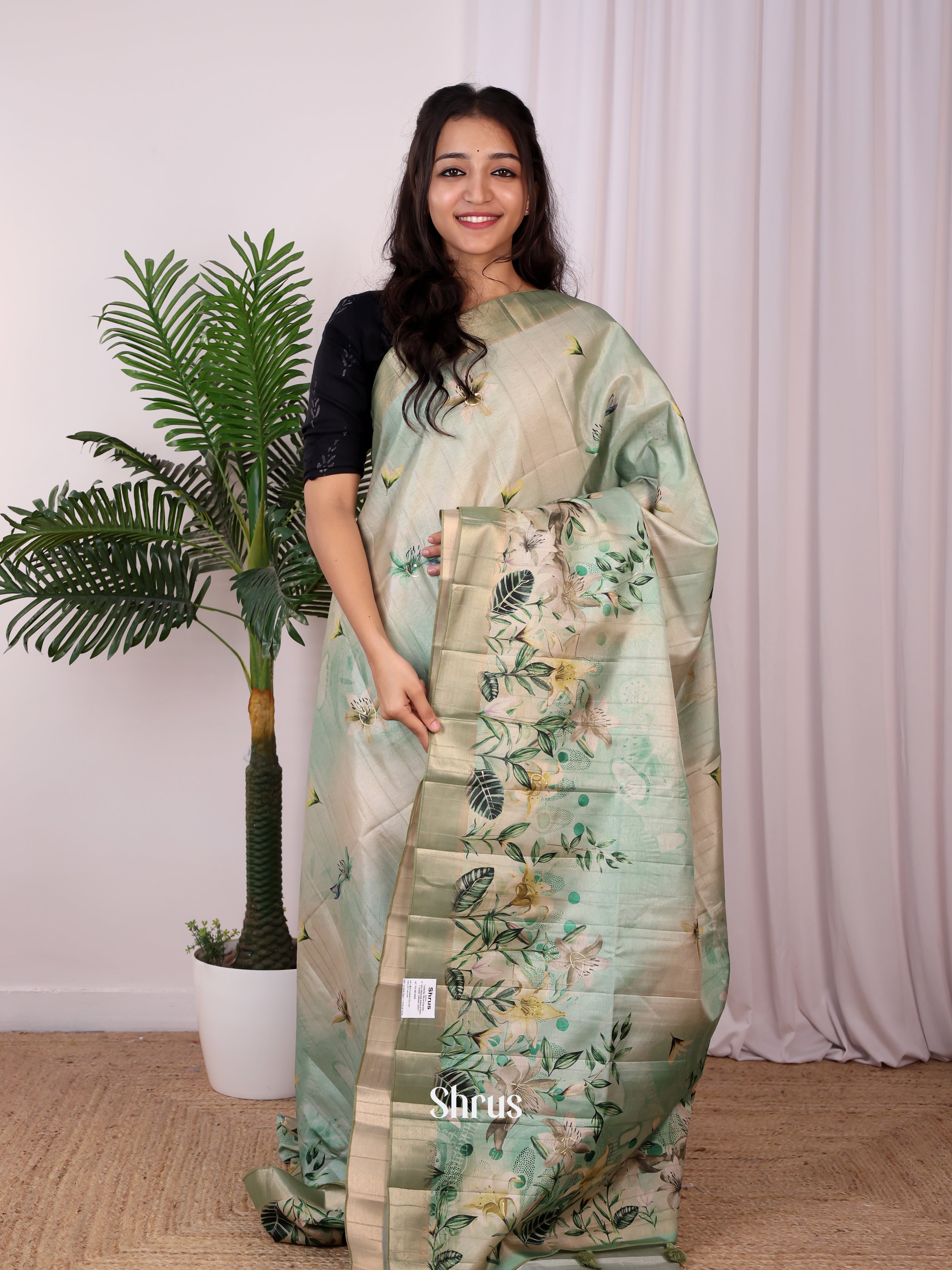 Lite Green - Semi Tussar Saree - Shop on Shrus.com