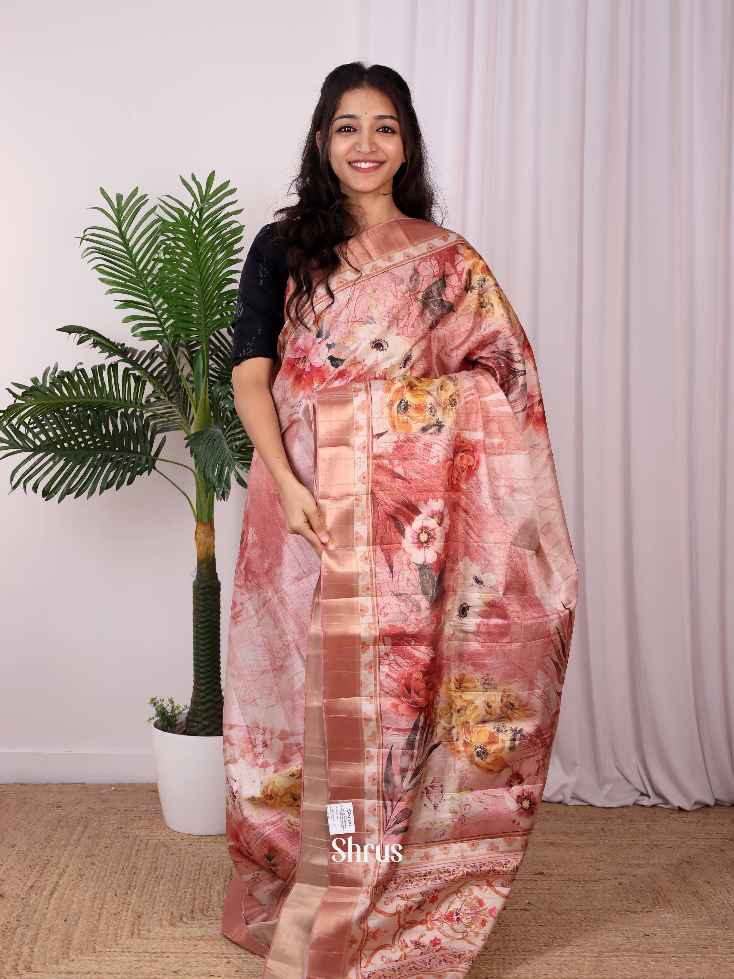 Dusty Pink - Semi Tussar Saree - Shop on Shrus.com