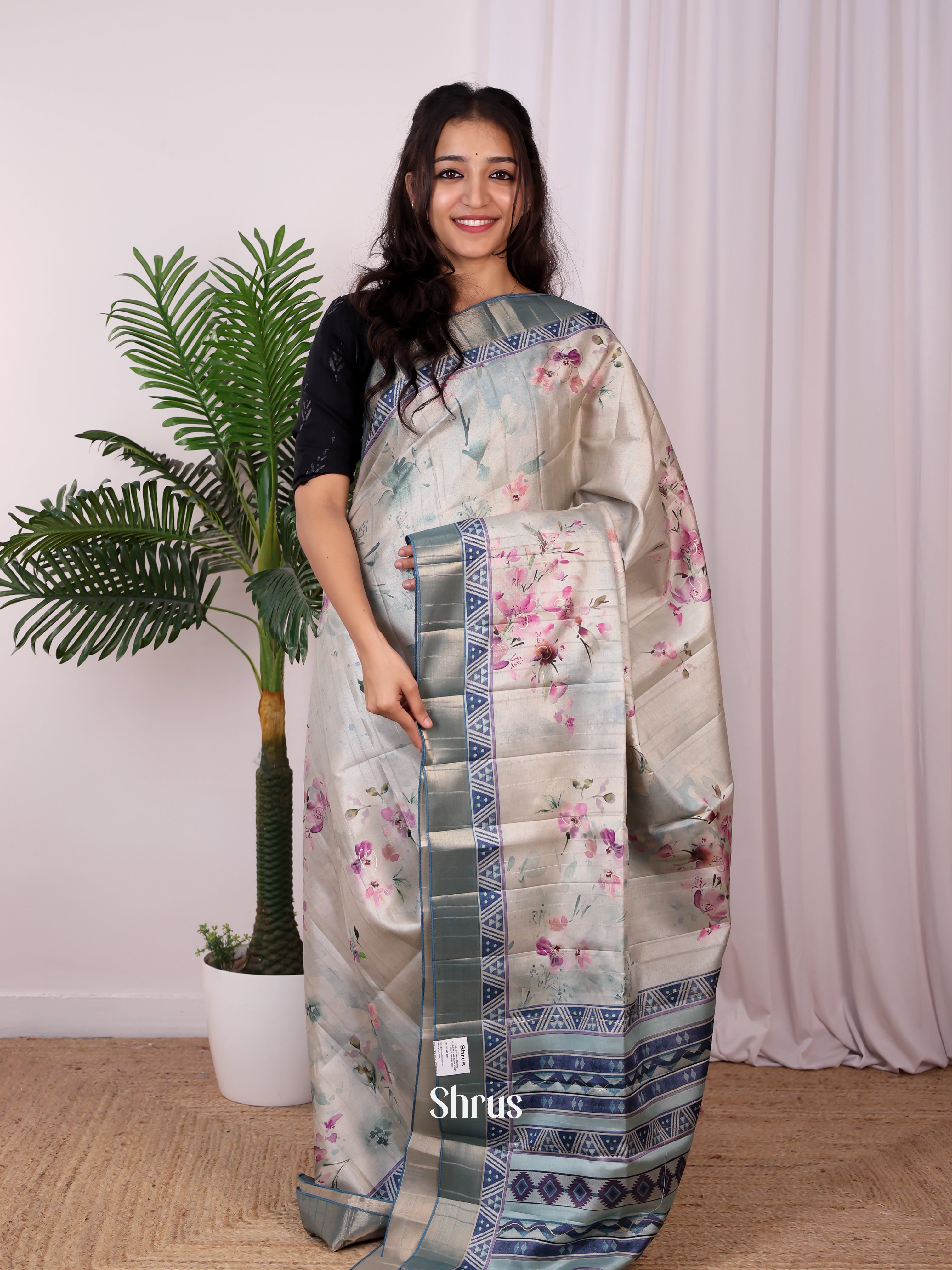 Lite Blue & Blue- Semi Tussar Saree - Shop on Shrus.com