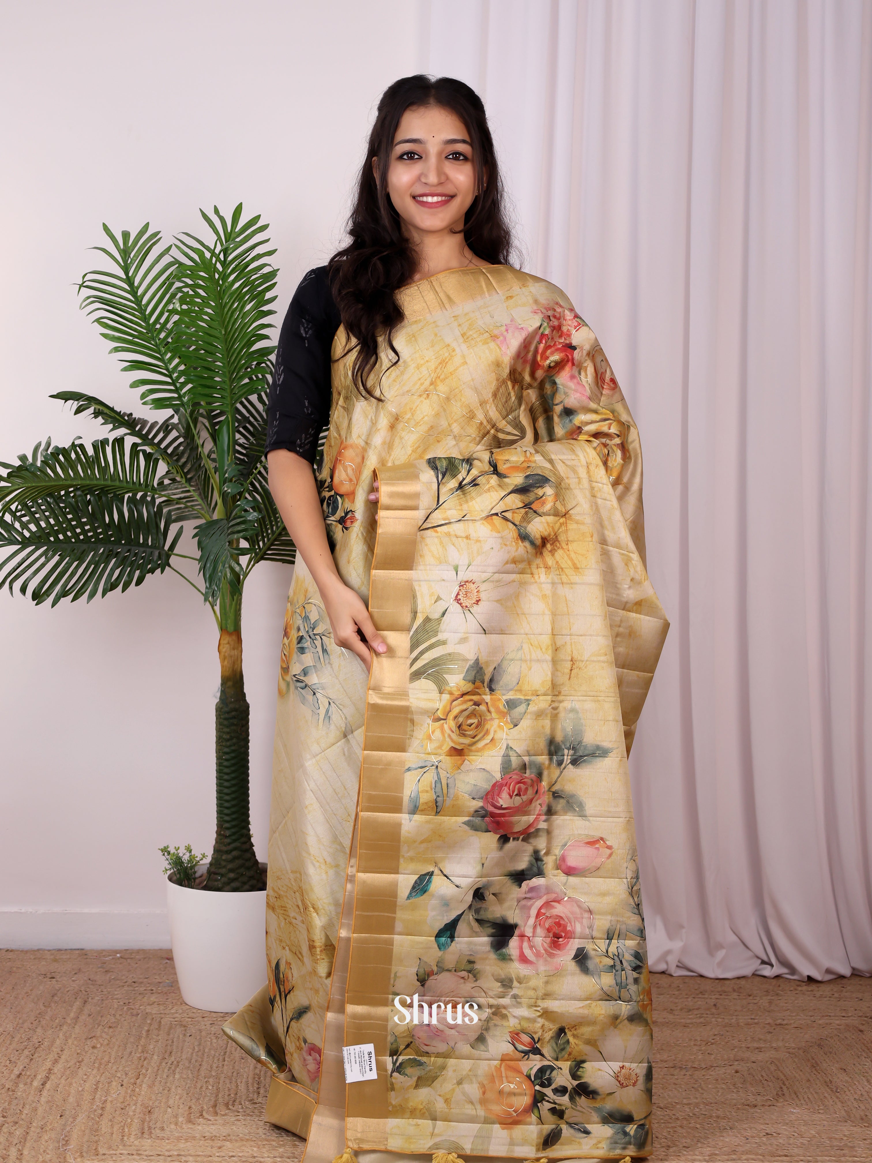 Beige - Semi Tussar Saree - Shop on Shrus.com