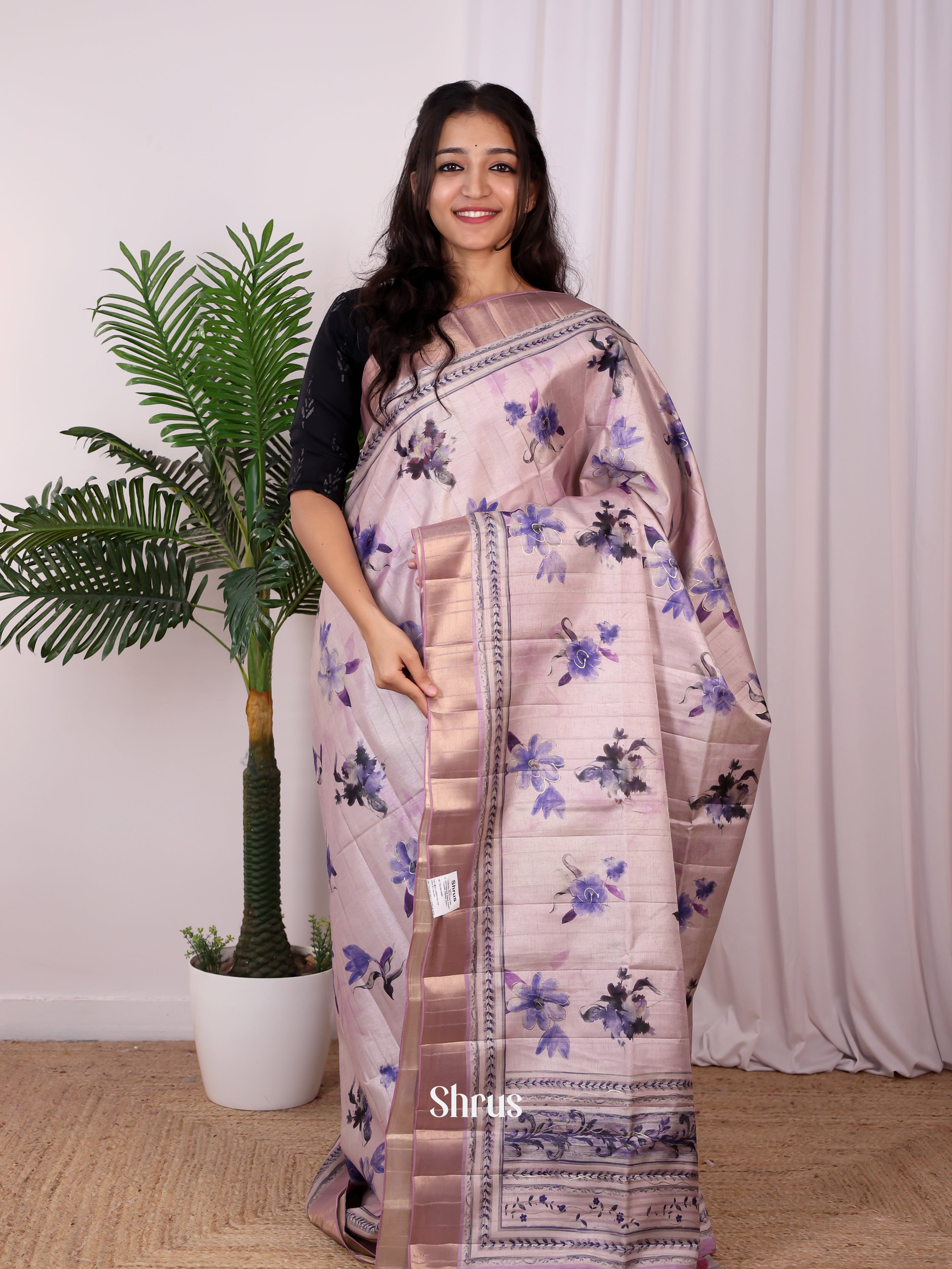 Purple- Semi Tussar Saree - Shop on Shrus.com