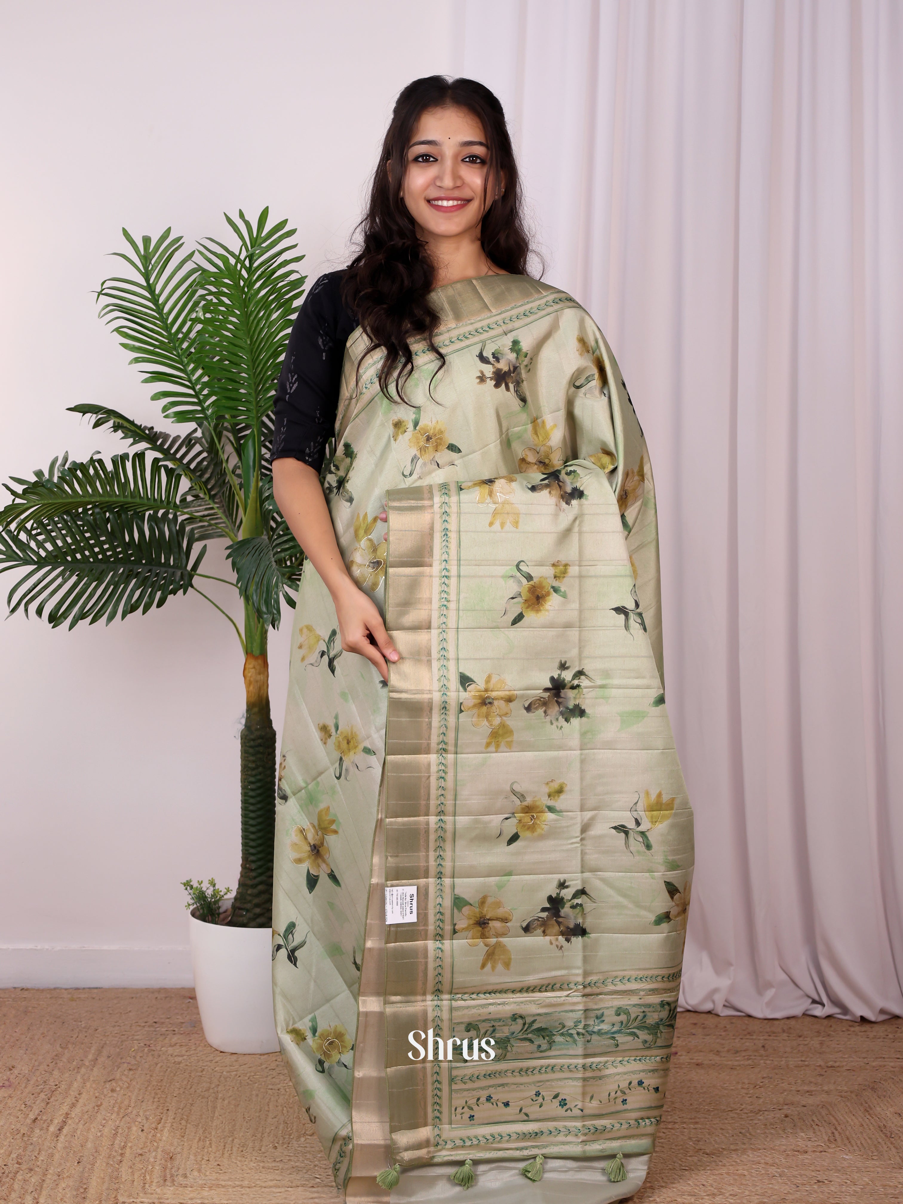 Green - Semi Tussar Saree - Shop on Shrus.com