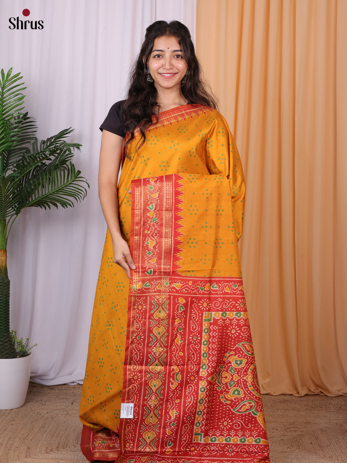 Mustard & Red - Semi Patola Saree - Shop on Shrus.com