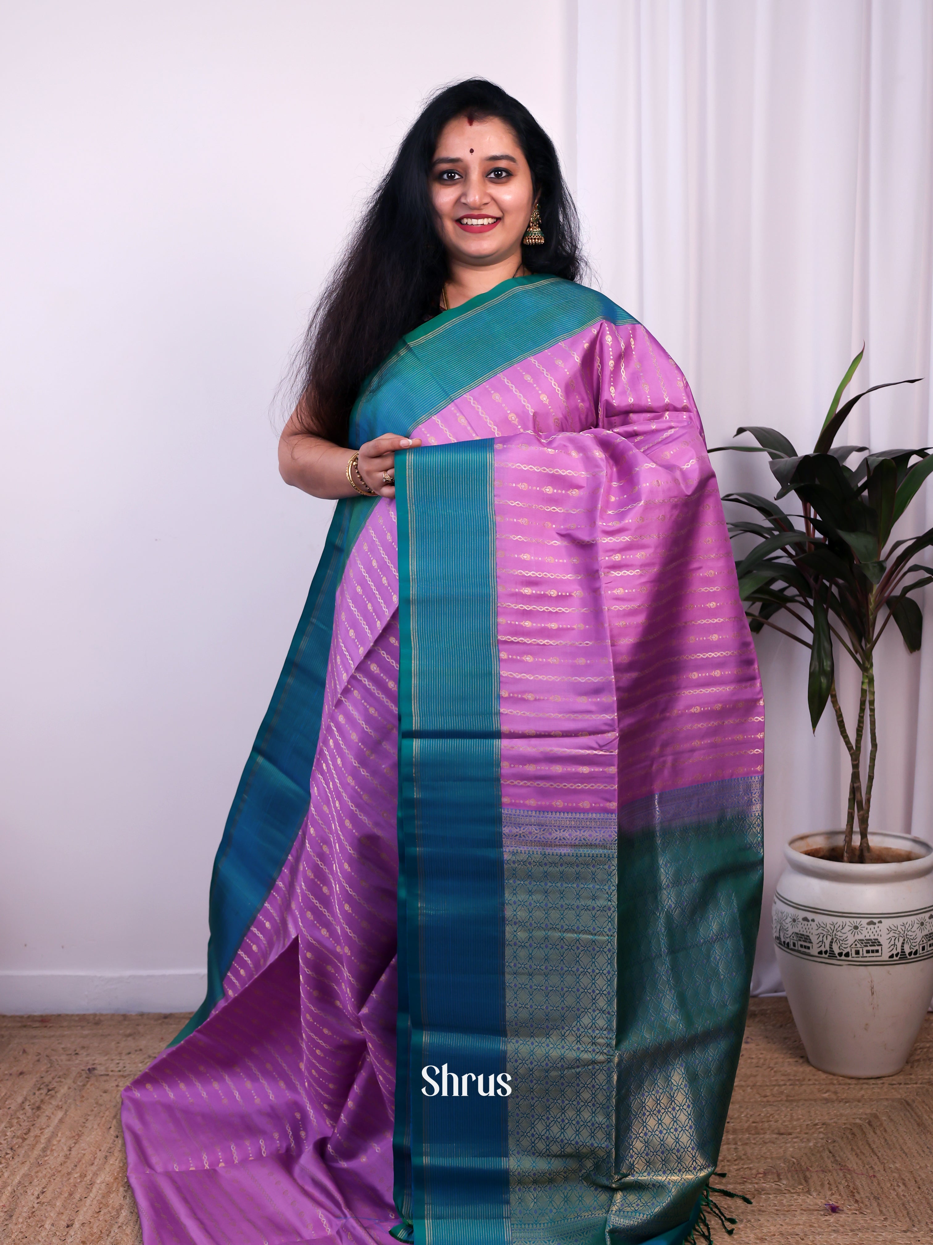 Purple & Blue- Soft Silk Saree - Shop on Shrus.com