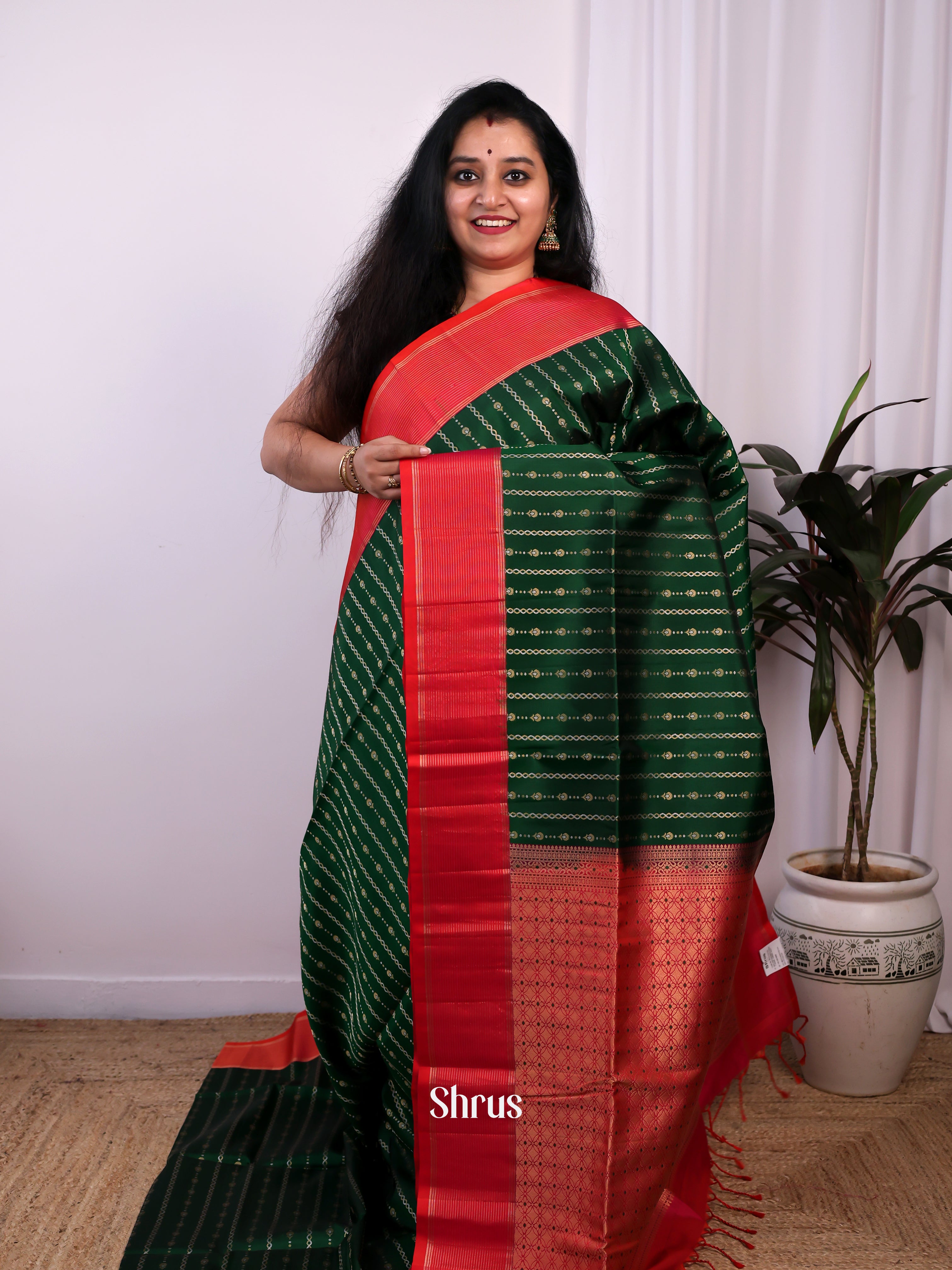 Green & Red - Soft Silk Saree - Shop on Shrus.com