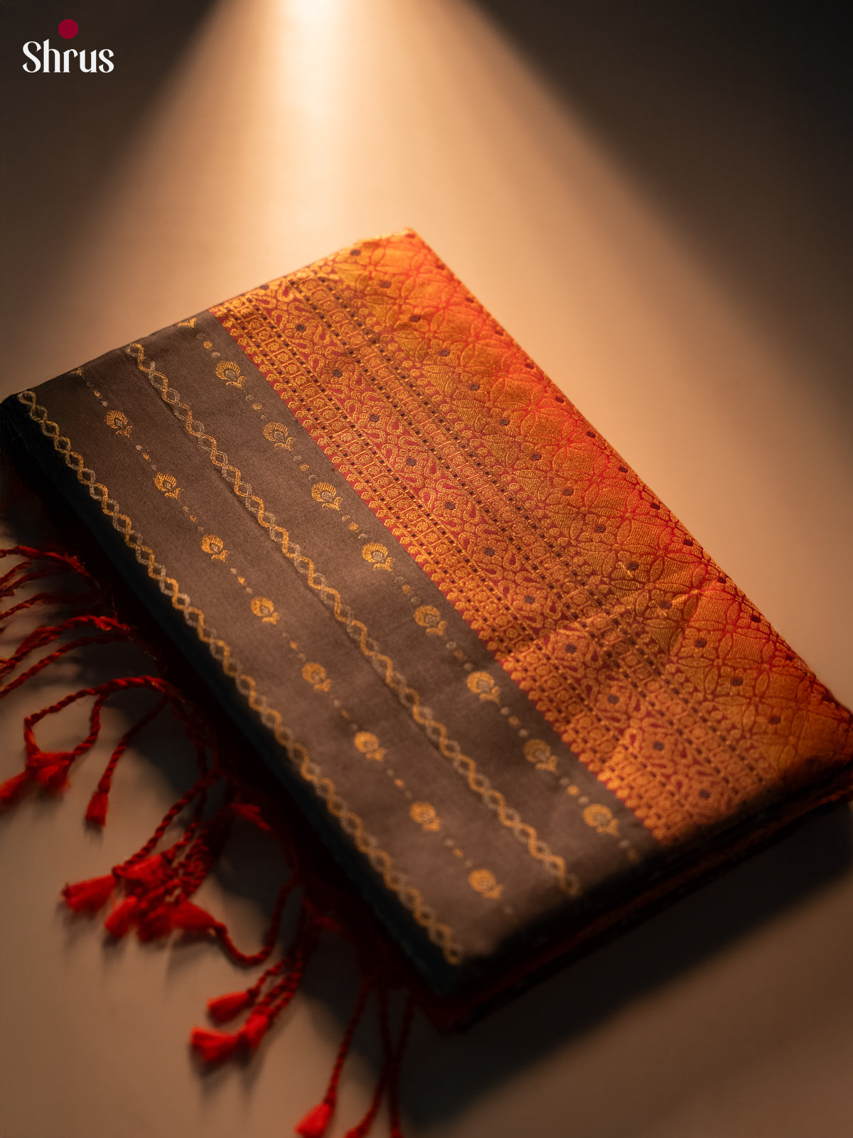Grey & Red - Soft Silk Saree-3