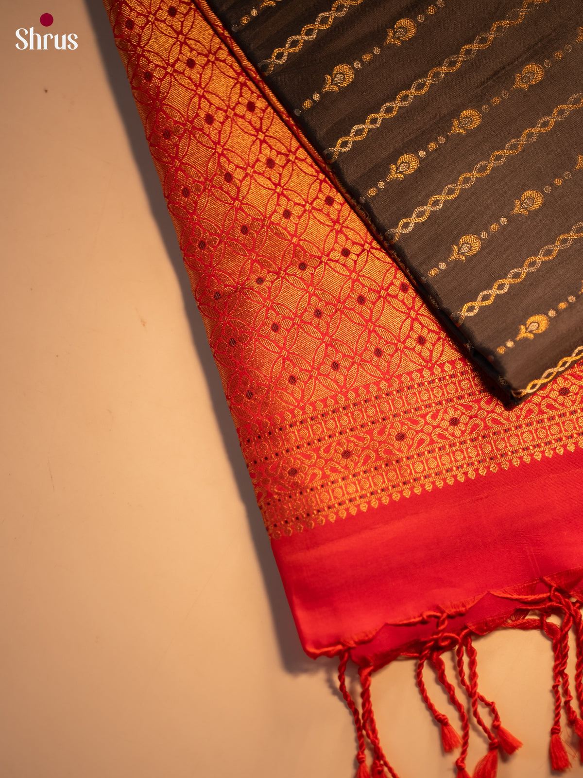Grey & Red - Soft Silk Saree-4