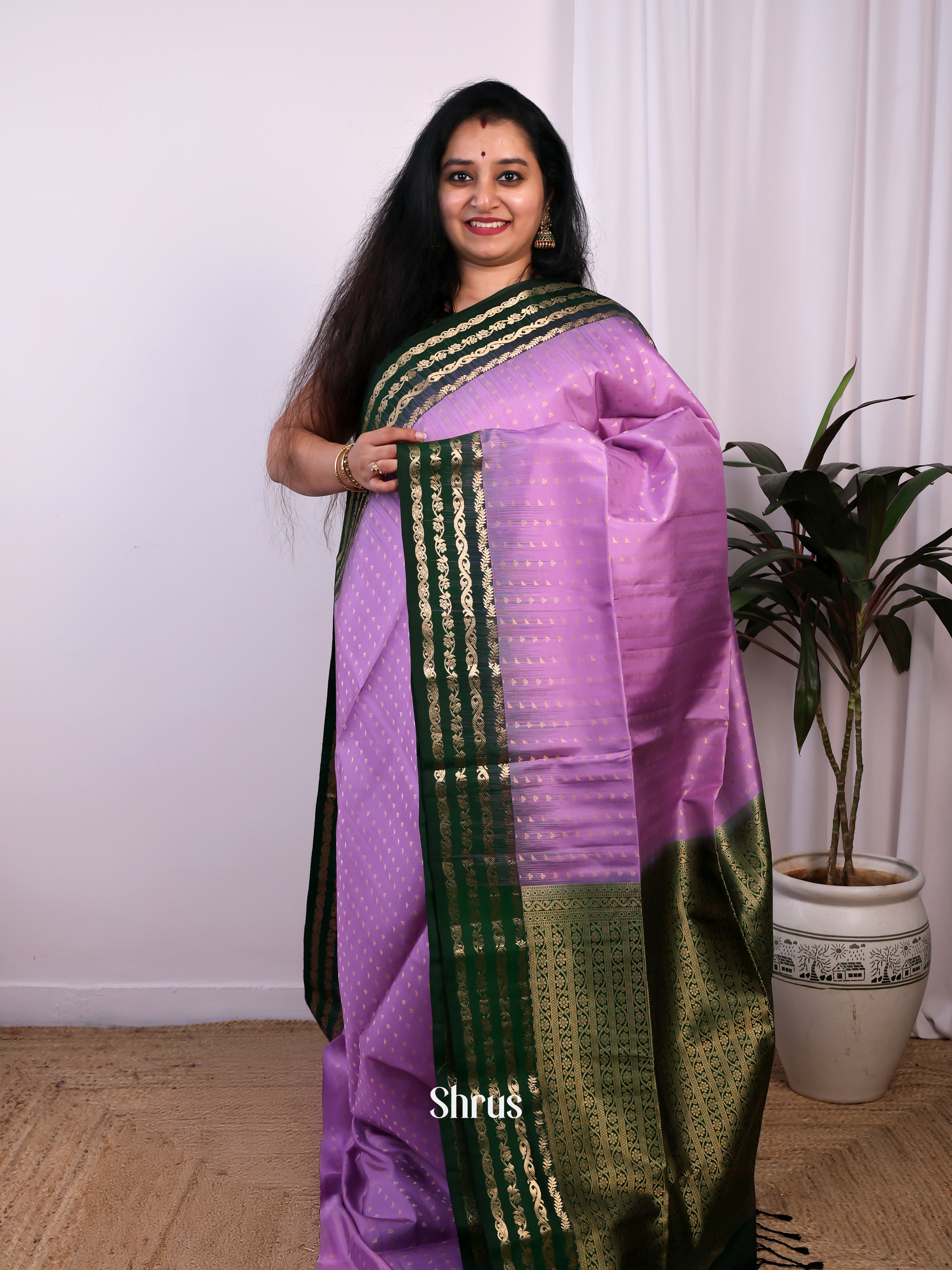 Purple & Green - Soft Silk Saree - Shop on Shrus.com