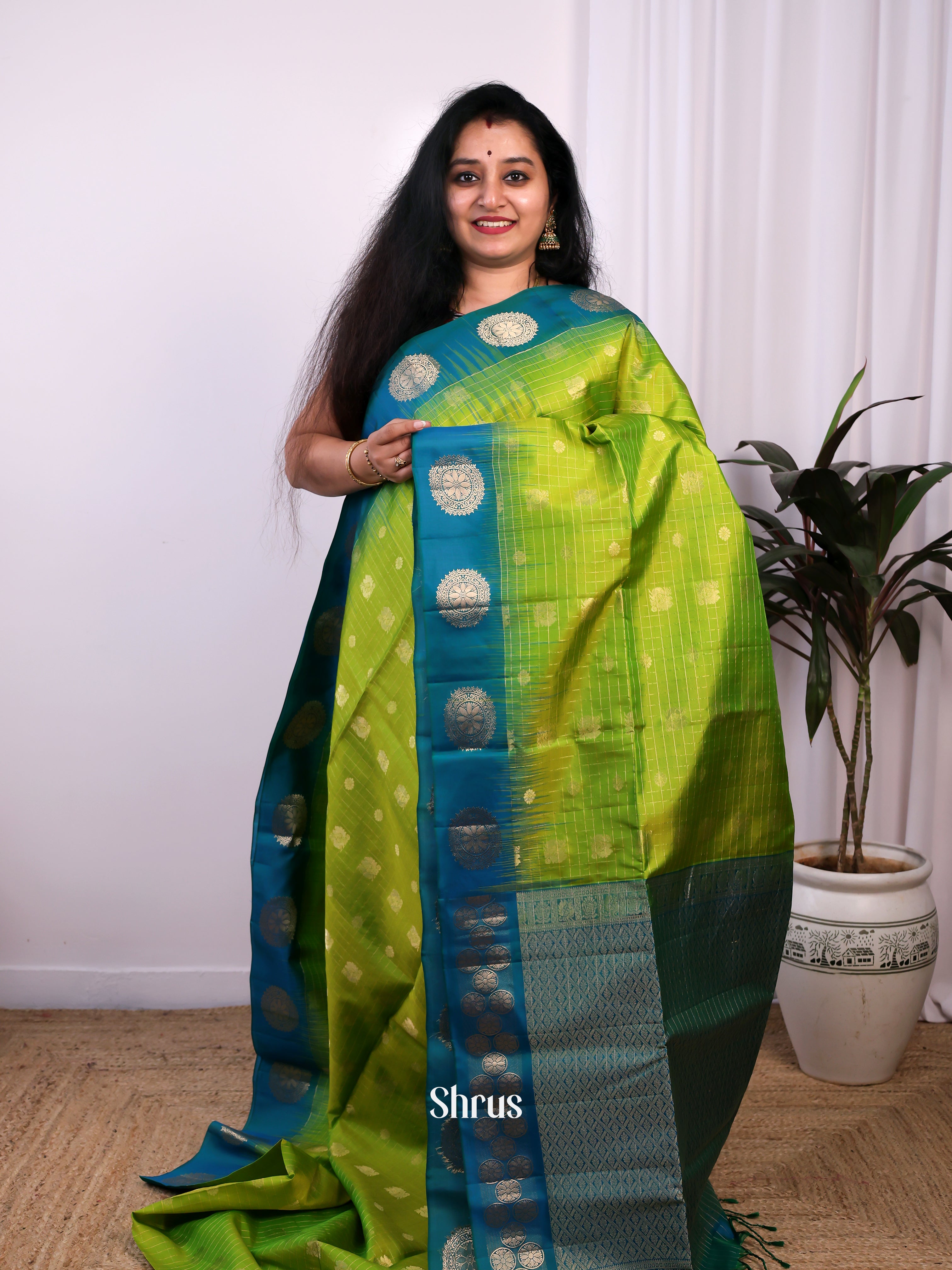 Green & Blue - Soft Silk Saree - Shop on Shrus.com