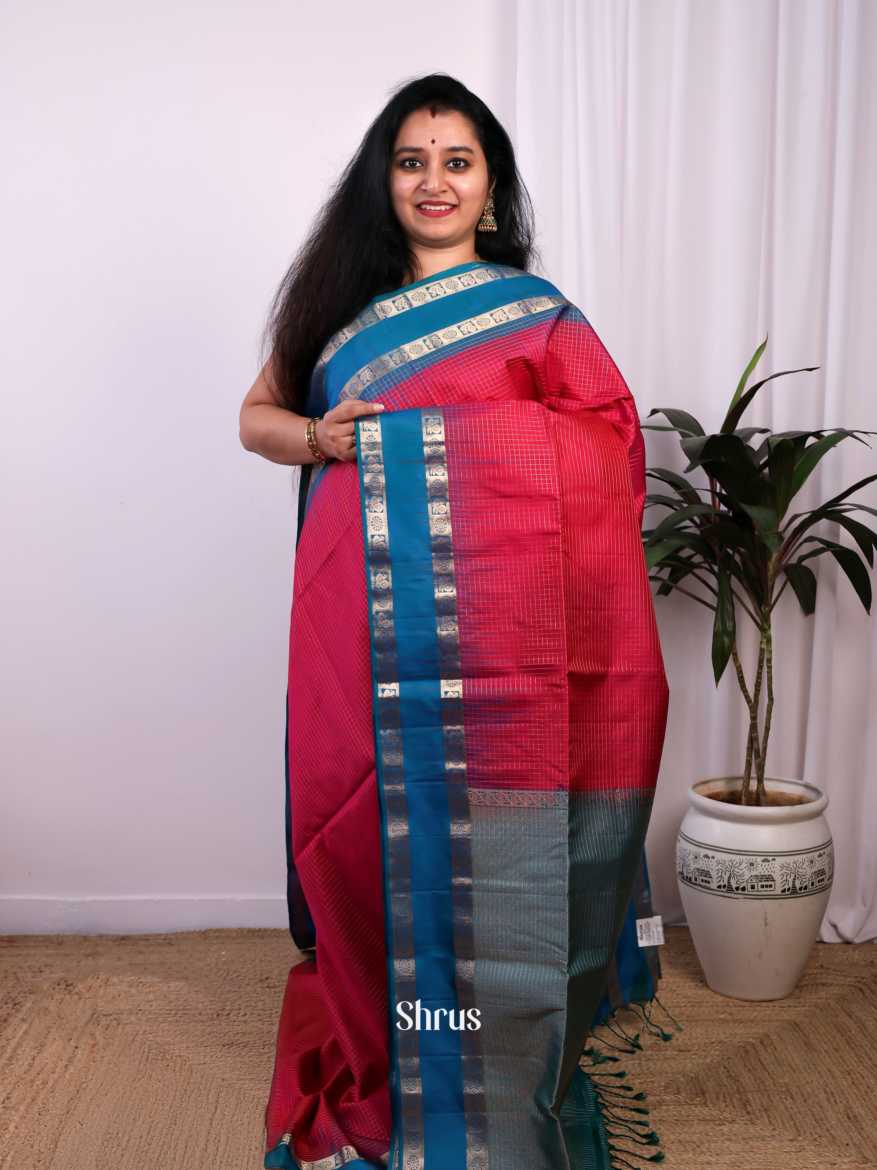 Red & Blue - Soft Silk Saree - Shop on Shrus.com