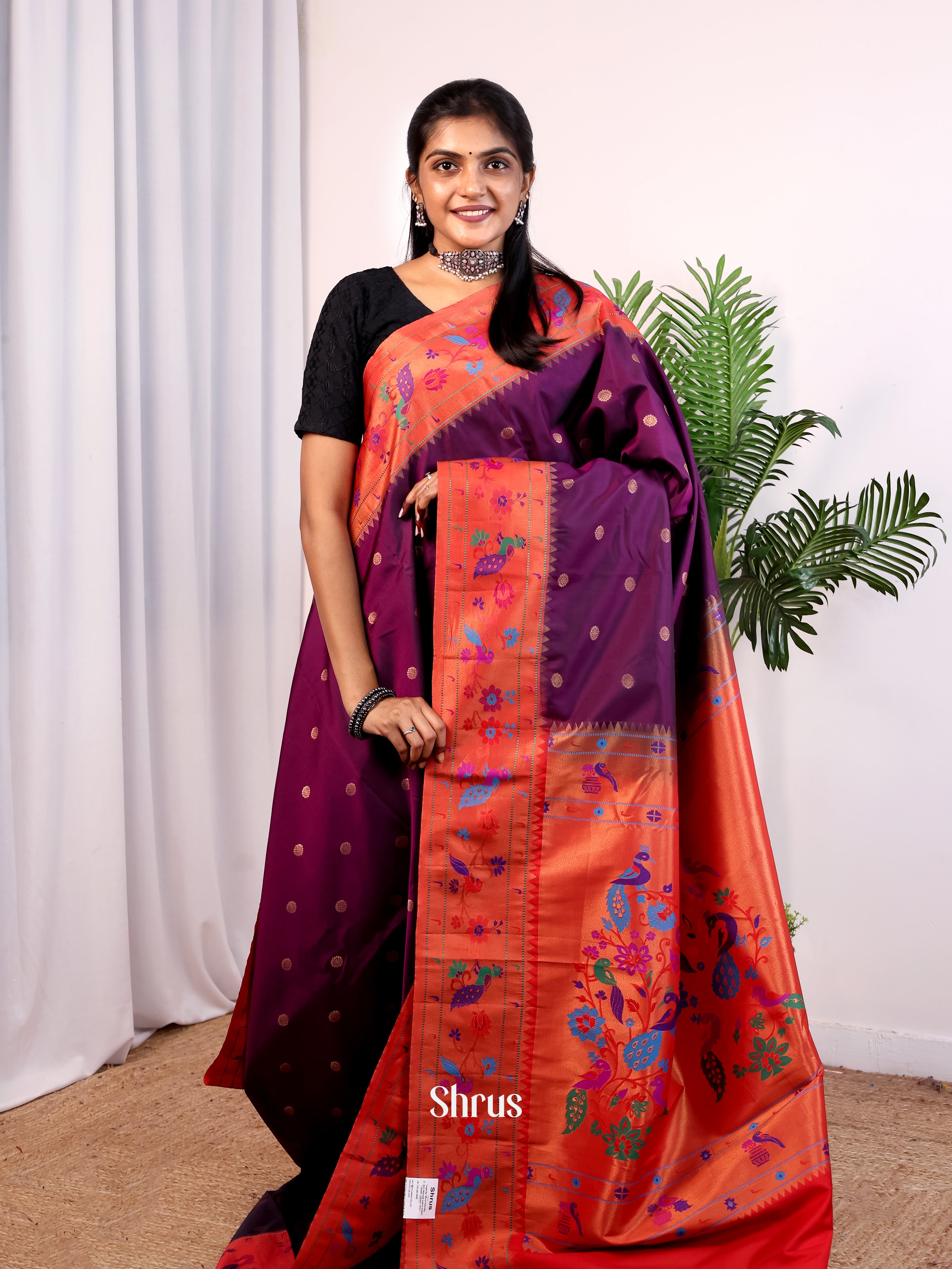 Violet & Red - Gadwal halfpure Saree - Shop on Shrus.com
