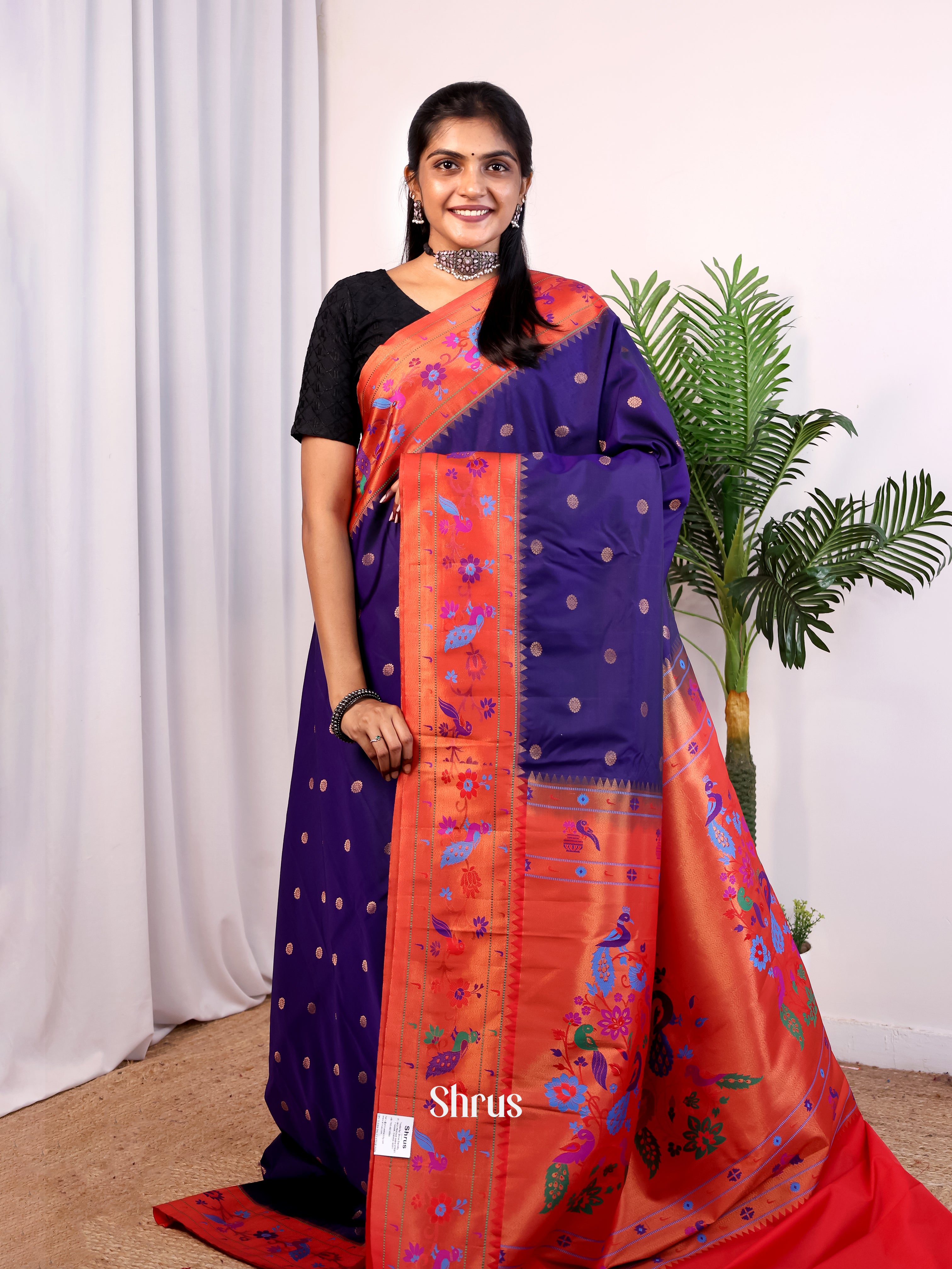 Blue & Red- Gadwal halfpure Saree - Shop on Shrus.com