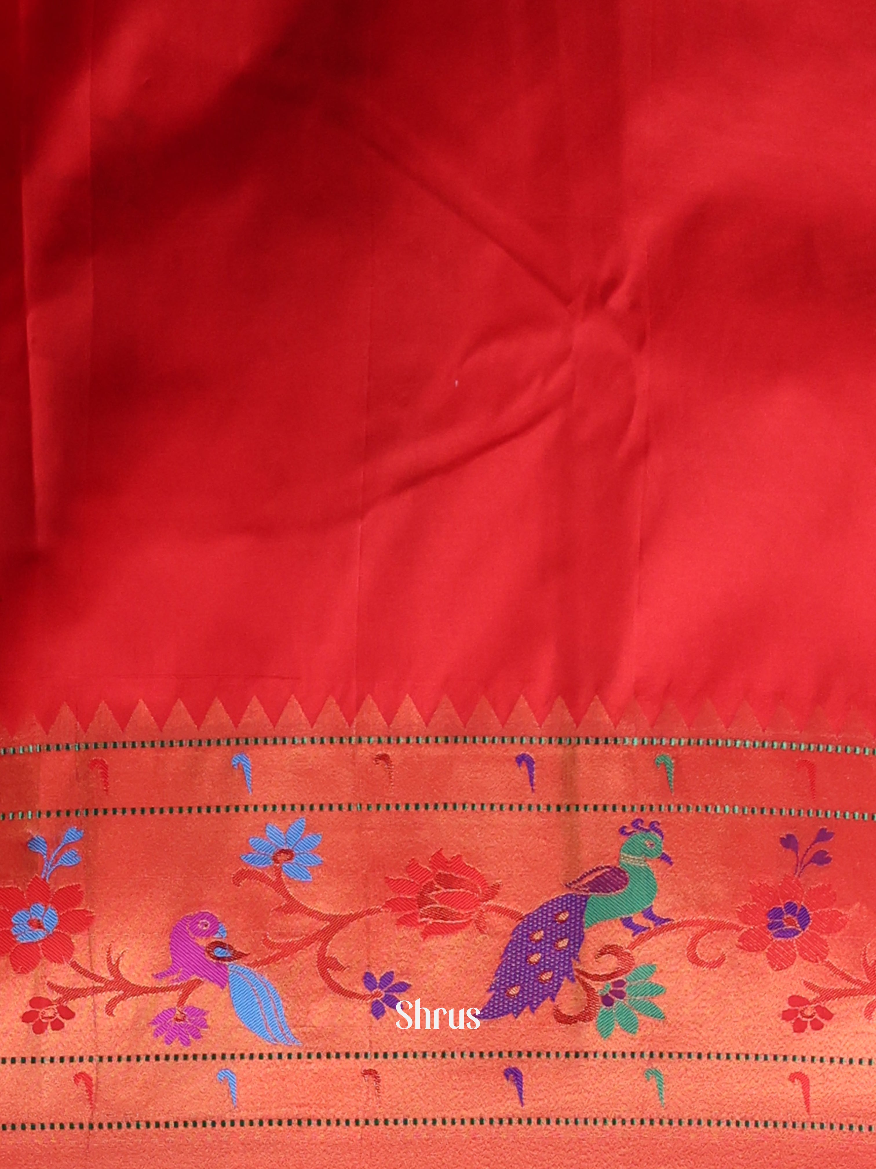Green & Red - Gadwal halfpure Saree - Shop on Shrus.com