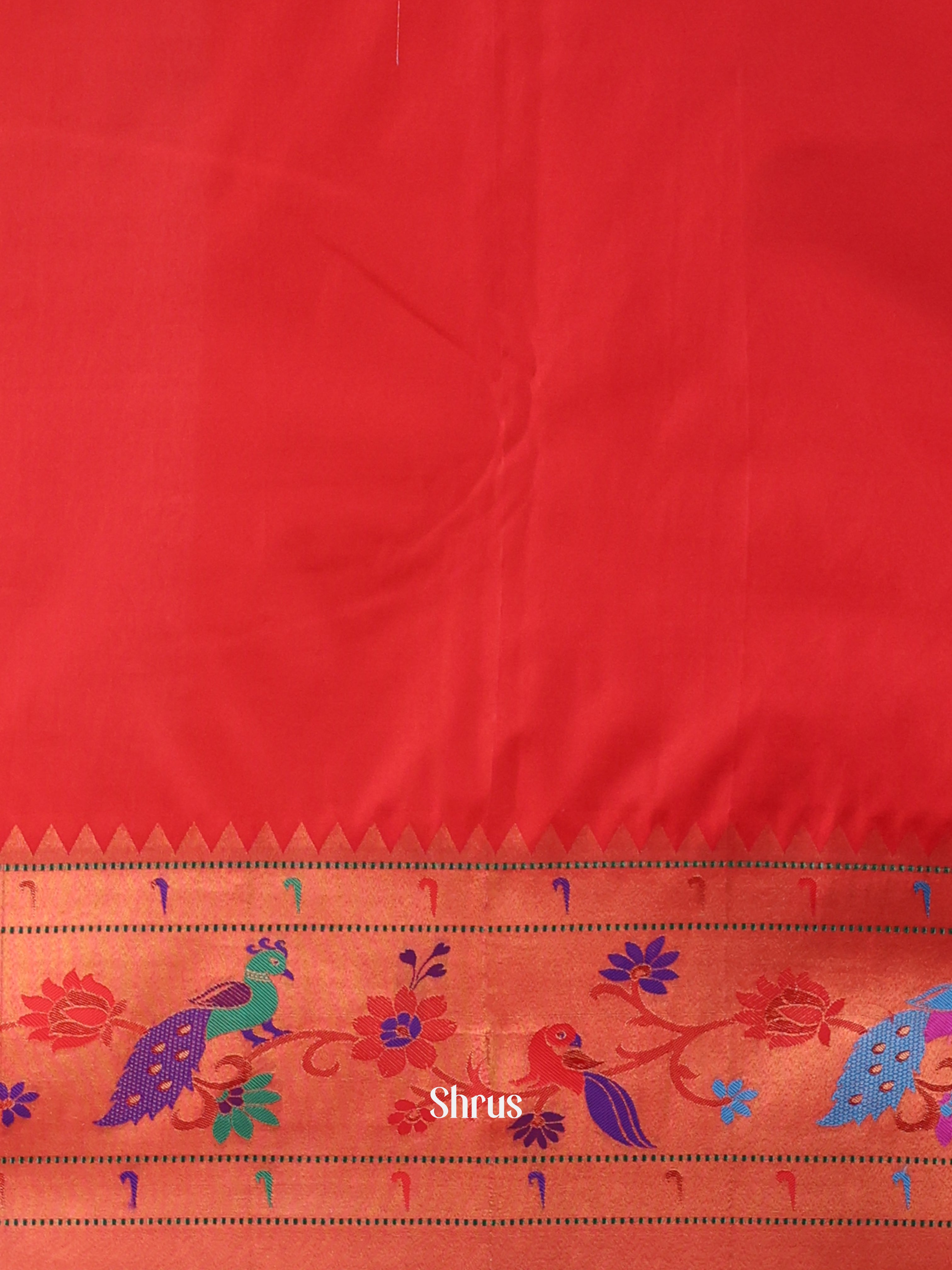 pista Green& Red - Gadwal halfpure Saree - Shop on Shrus.com