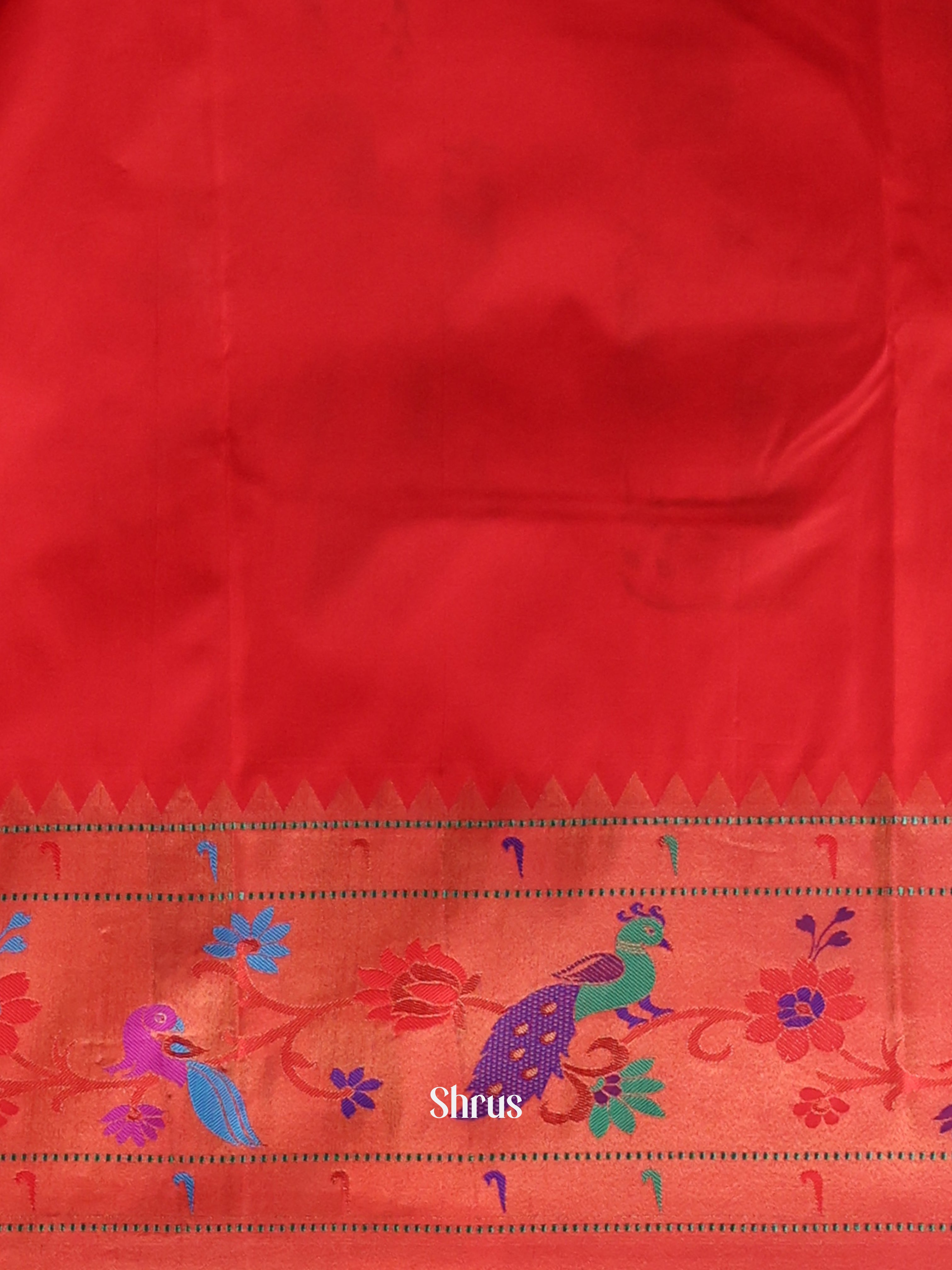 Mehandi Green & Red - Gadwal halfpure Saree - Shop on Shrus.com