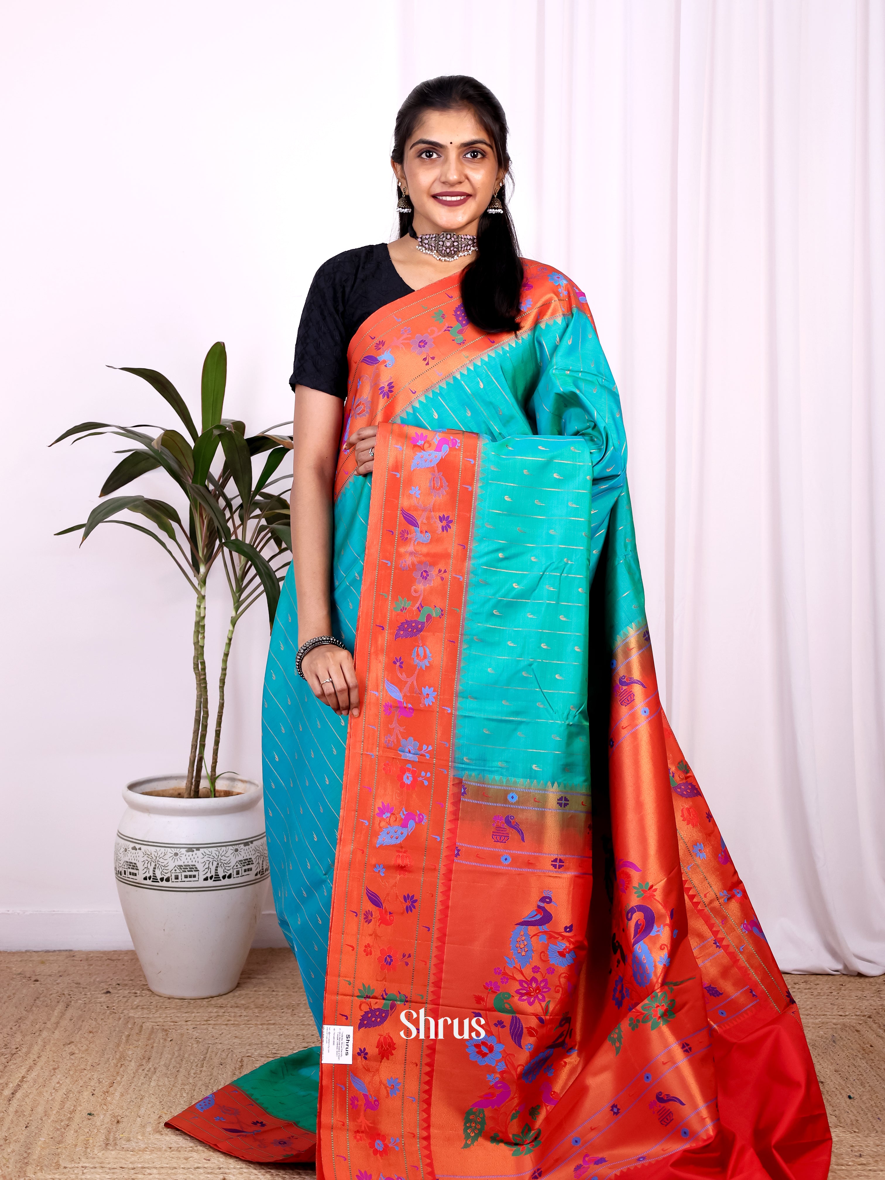 Green & Red - Gadwal halfpure Saree - Shop on Shrus.com