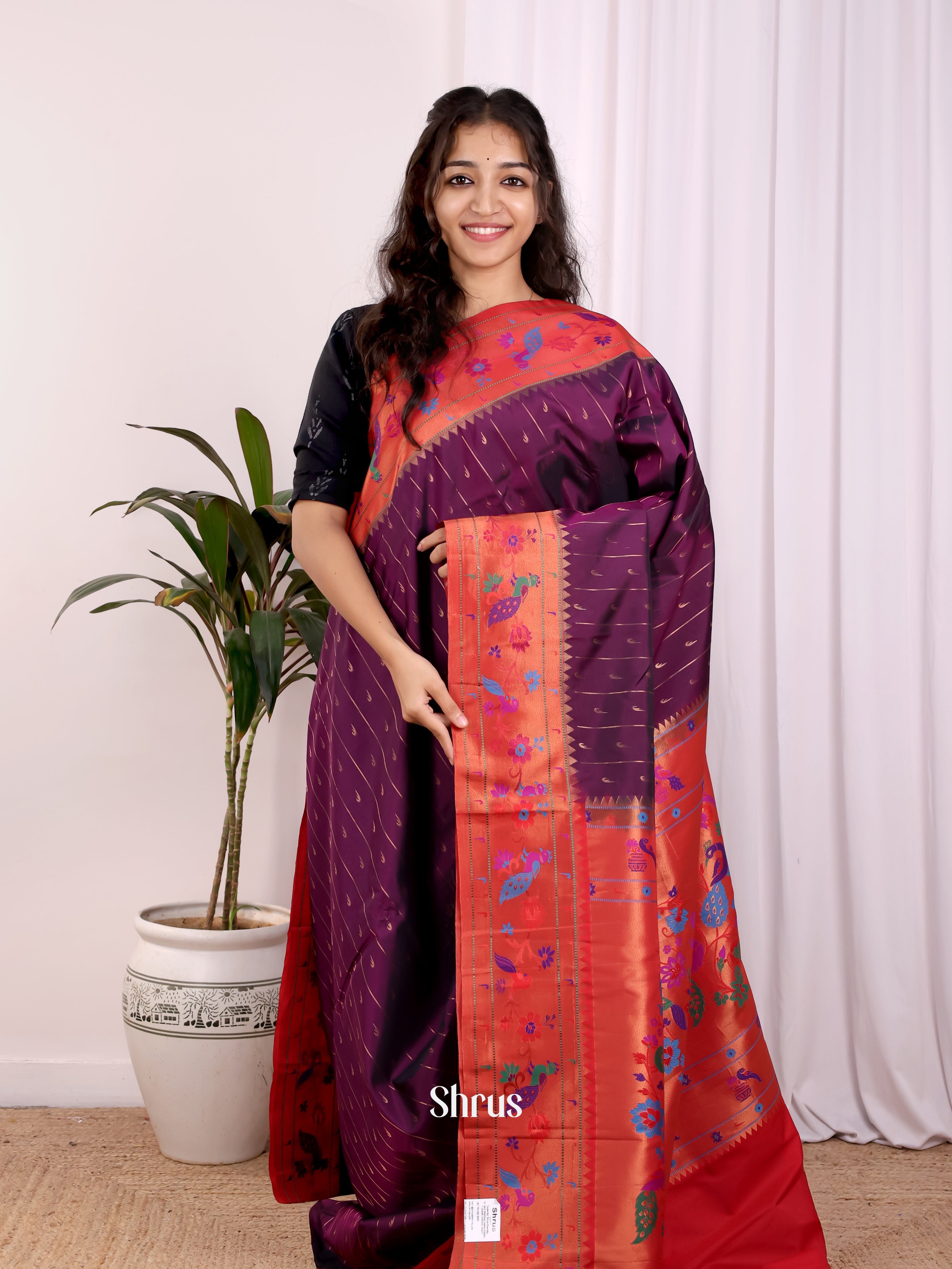 Violet & Red - Gadwal halfpure Saree - Shop on Shrus.com