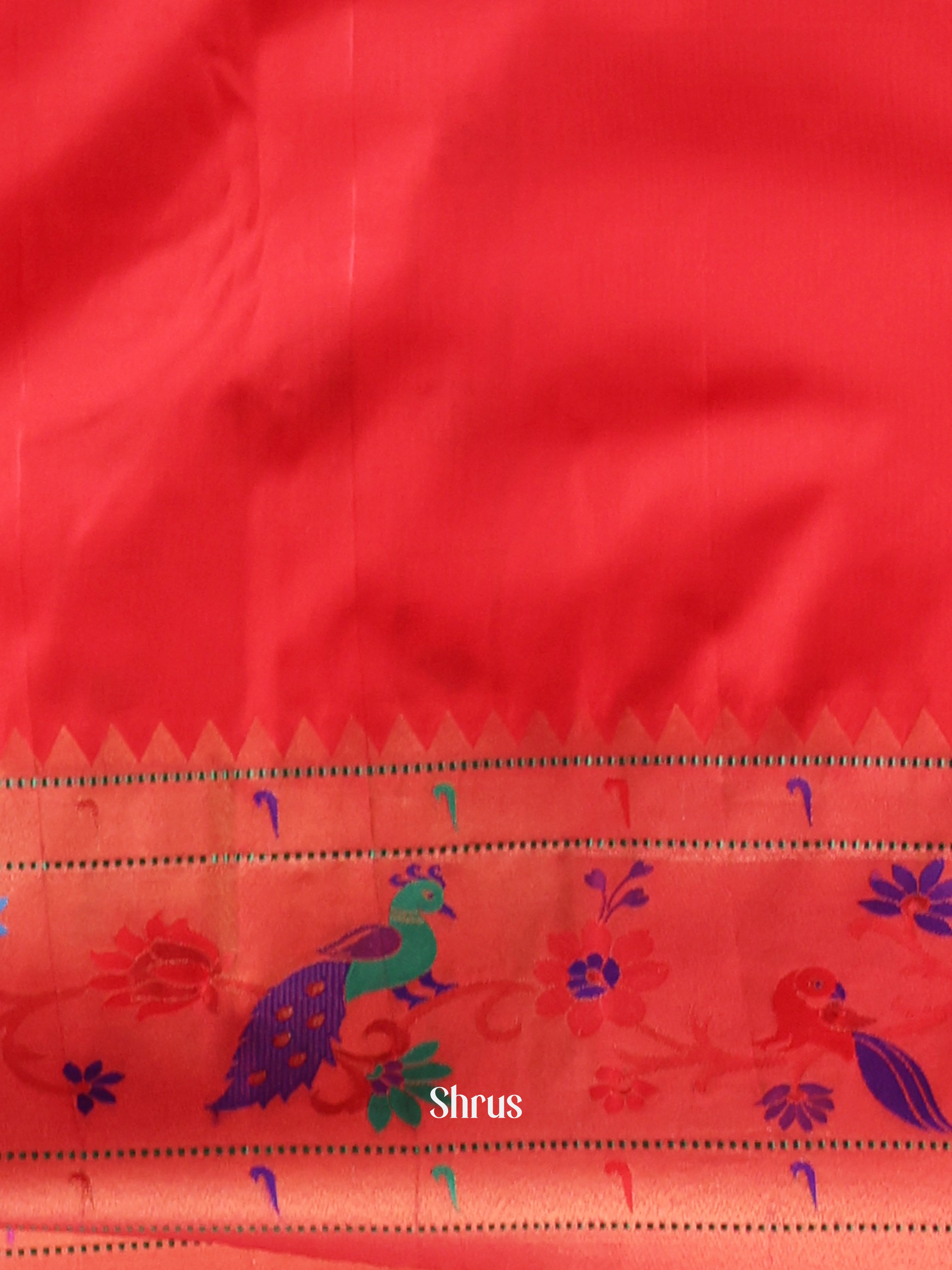 Green & Red - Gadwal halfpure Saree - Shop on Shrus.com