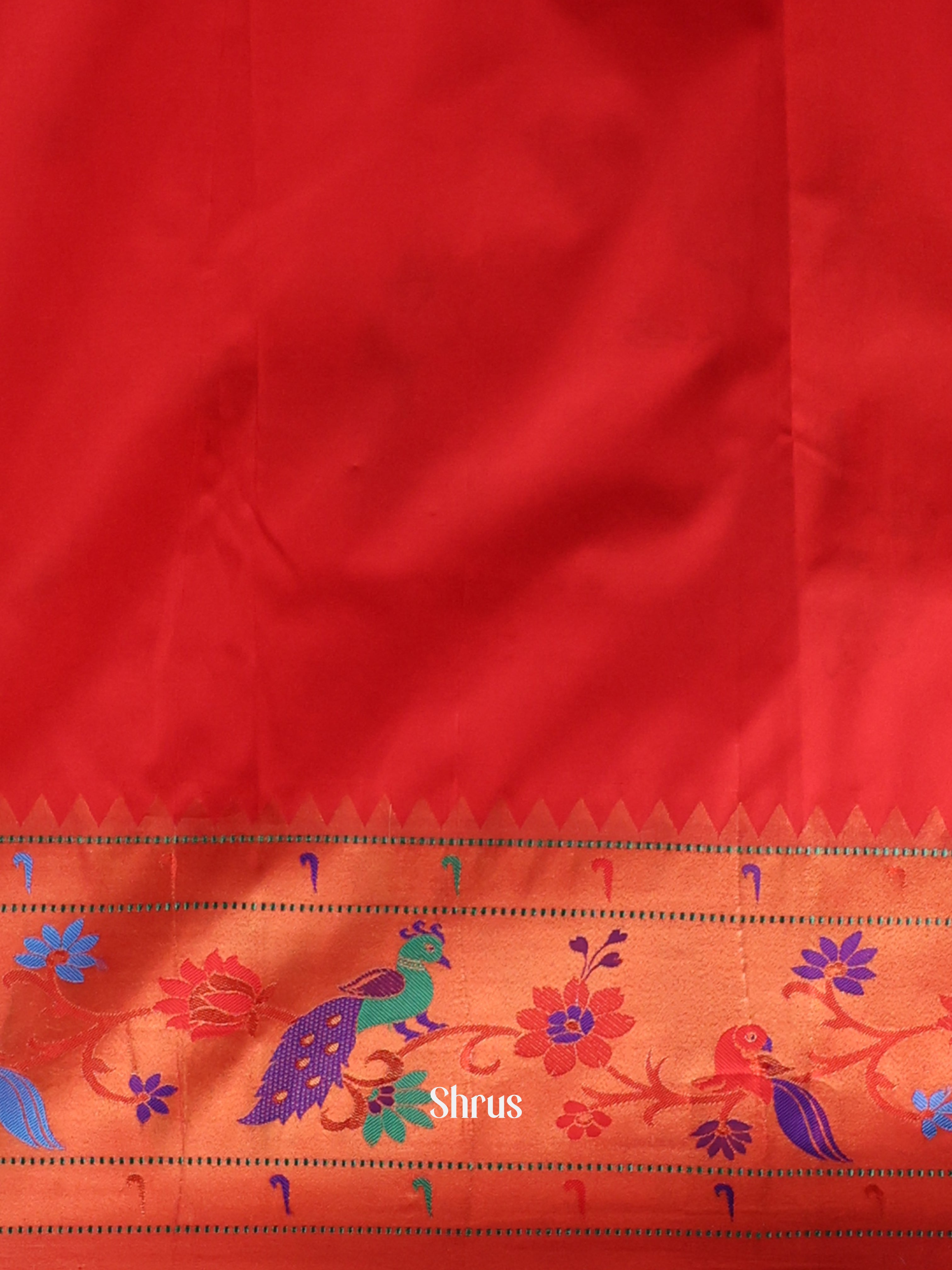 Chutney Green & Red - Gadwal halfpure Saree - Shop on Shrus.com