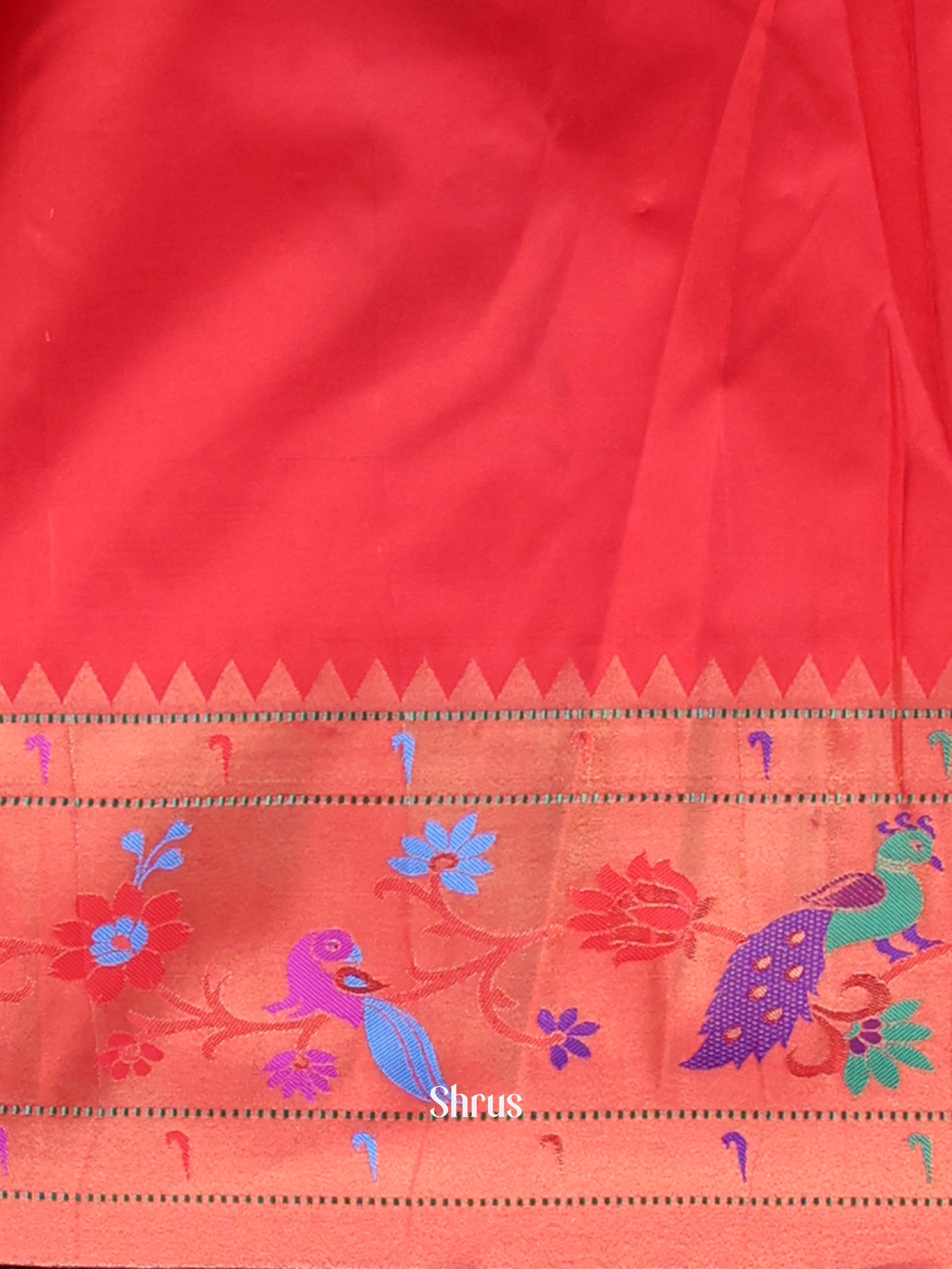 Cream & Red - Gadwal halfpure Saree - Shop on Shrus.com