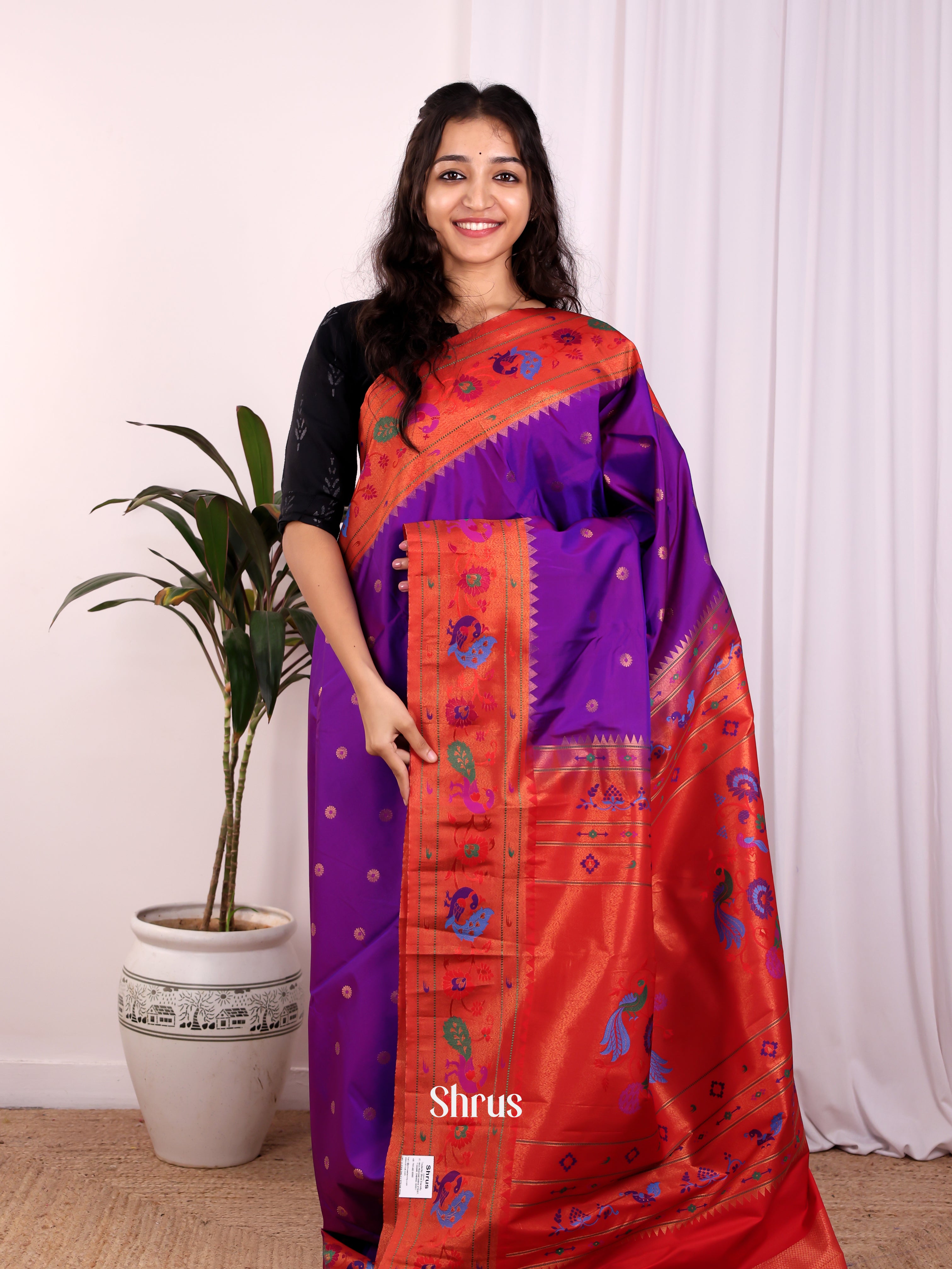 Violet & Red - Gadwal halfpure Saree - Shop on Shrus.com