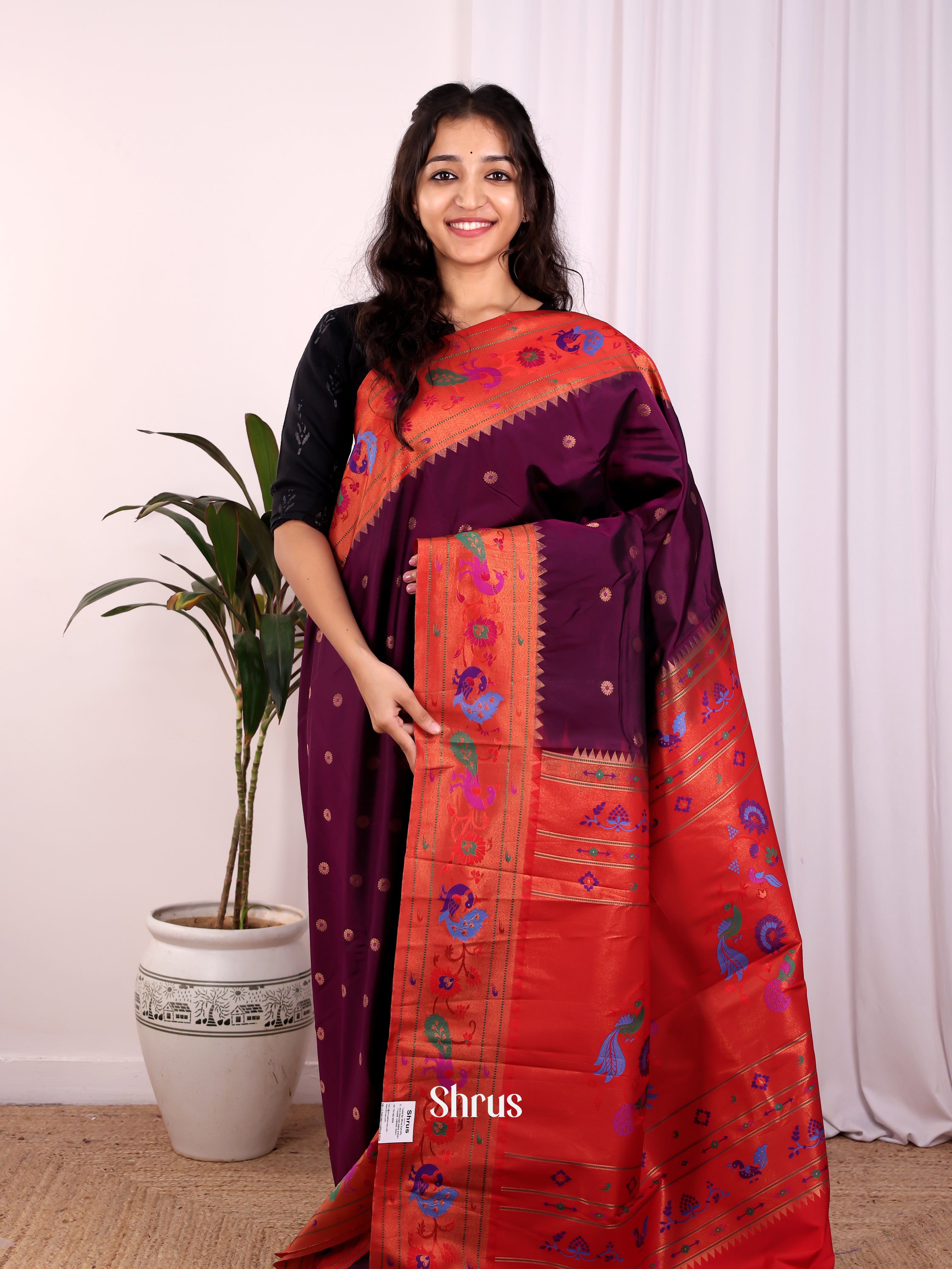 Purple & Red - Gadwal halfpure Saree - Shop on Shrus.com