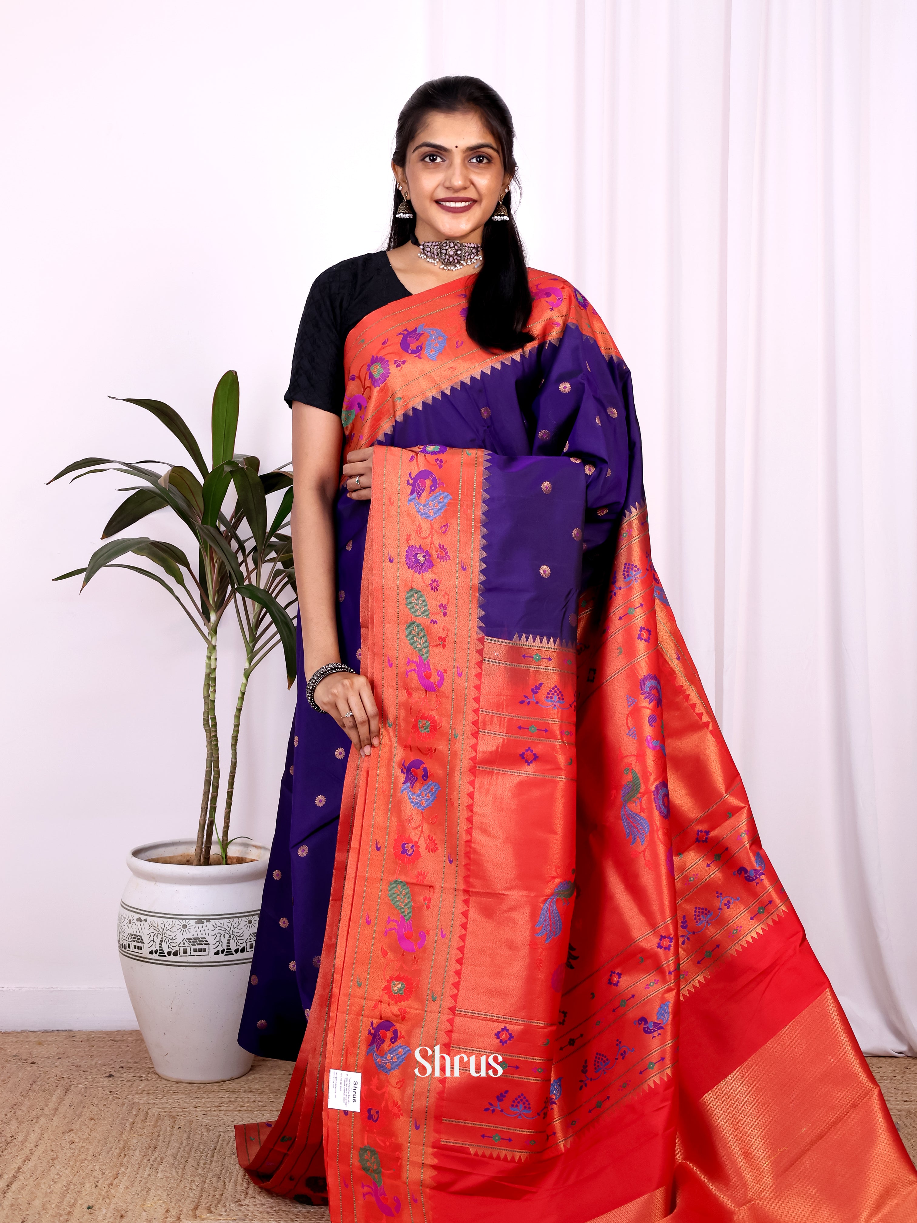 Violet & Red - Gadwal halfpure Saree - Shop on Shrus.com