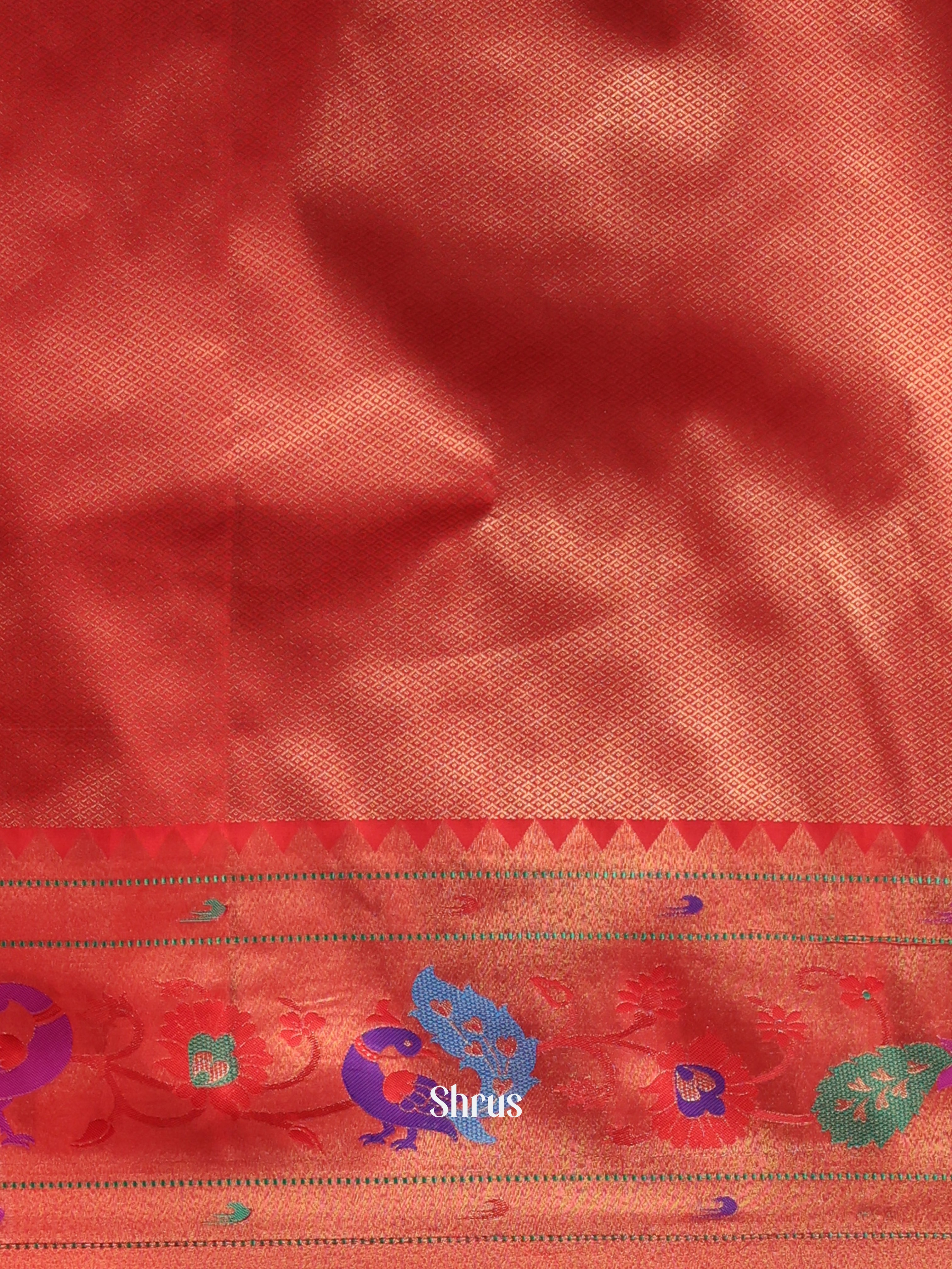 Green & Red - Gadwal halfpure Saree - Shop on Shrus.com