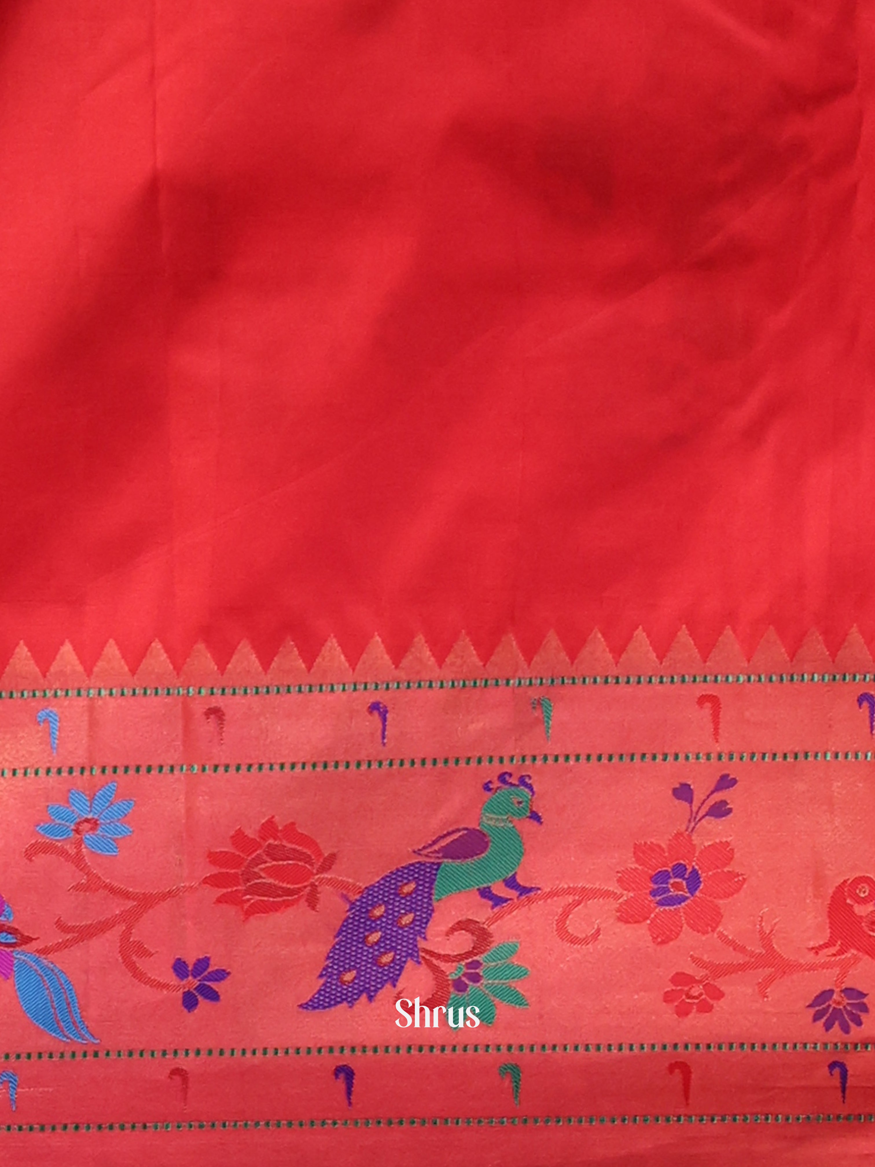 Green & Red - Gadwal halfpure Saree - Shop on Shrus.com