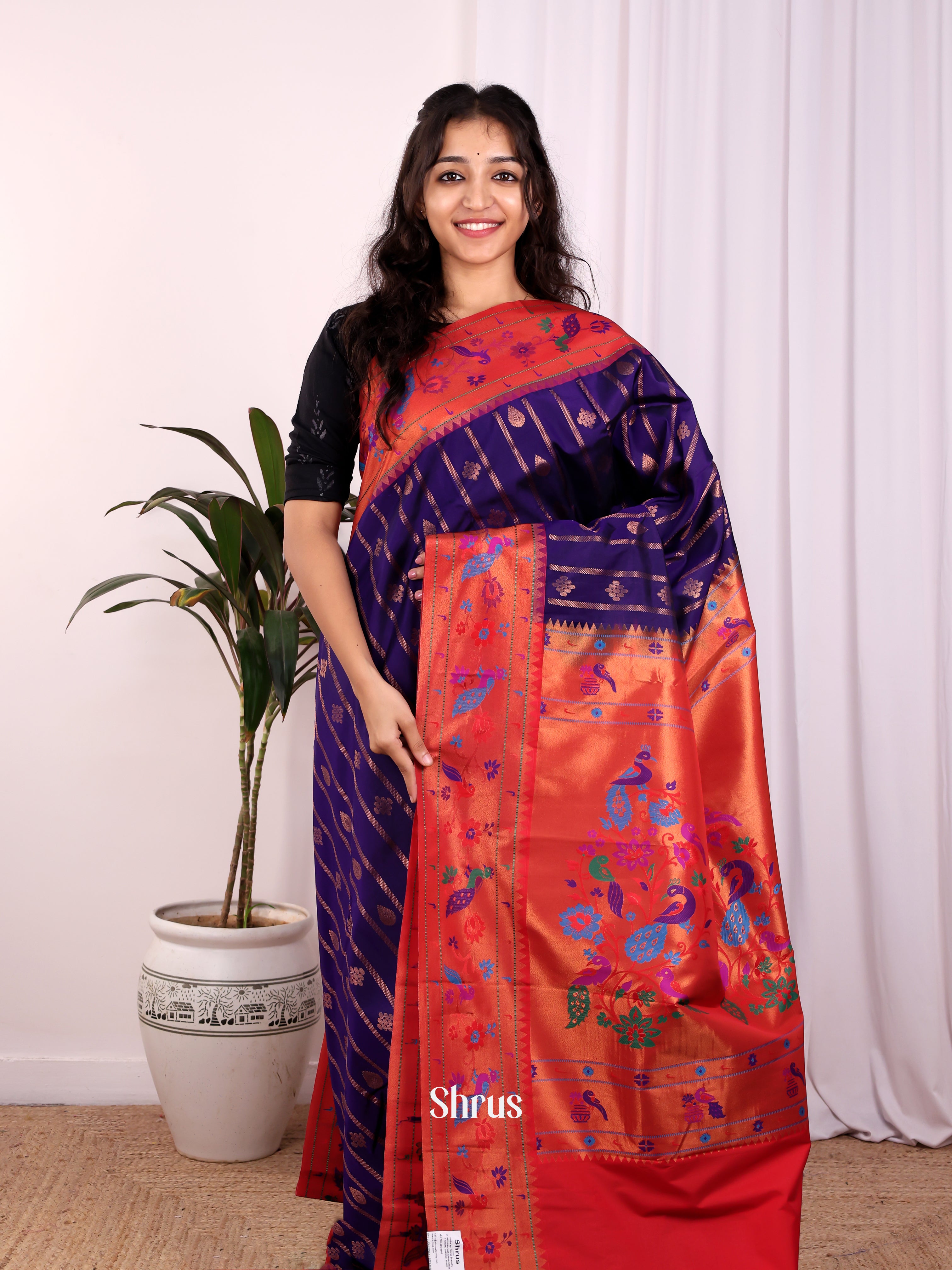 VioleT & Red - Gadwal halfpure Saree - Shop on Shrus.com