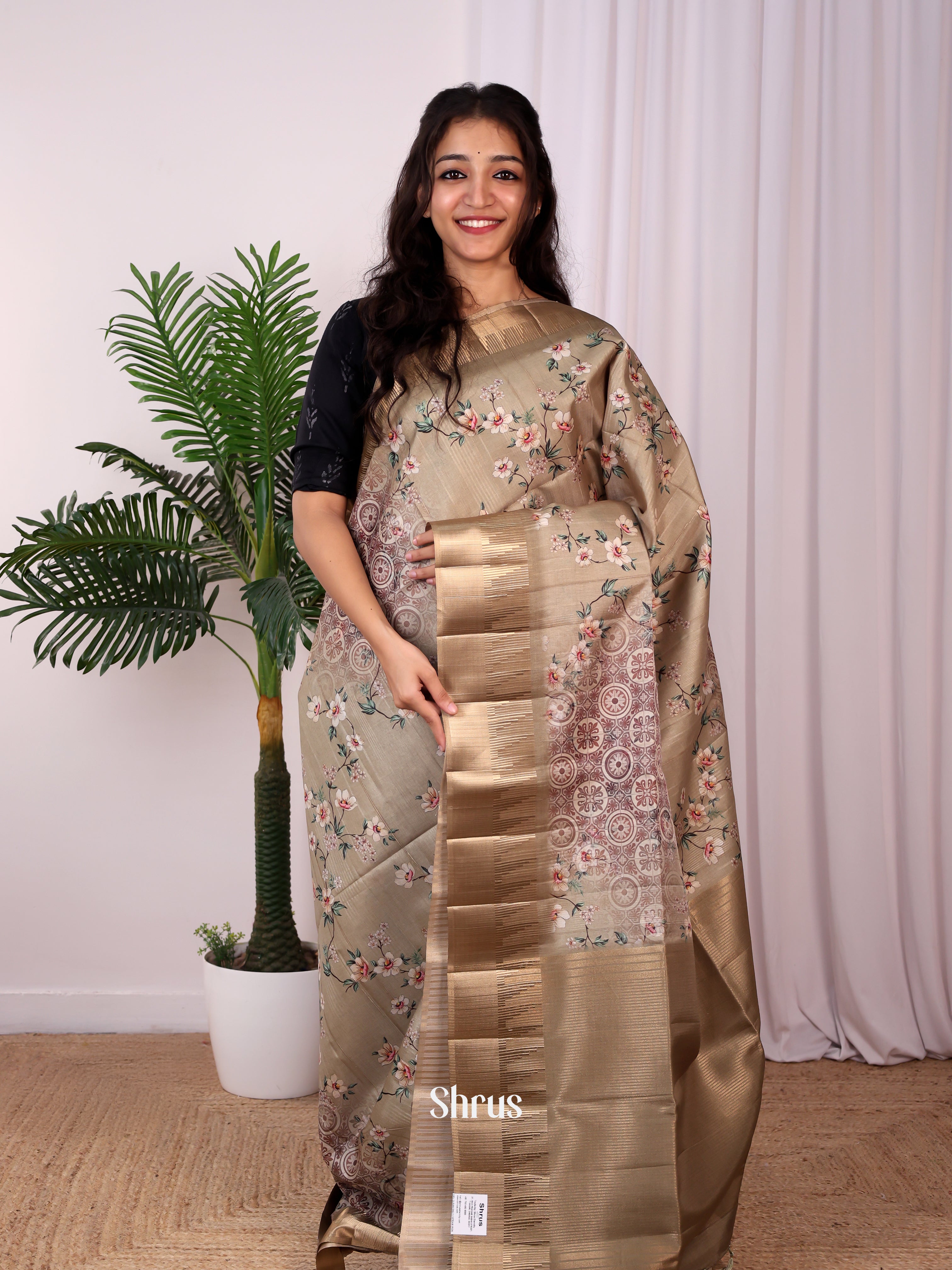 Grey - Semi Tussar Saree - Shop on Shrus.com