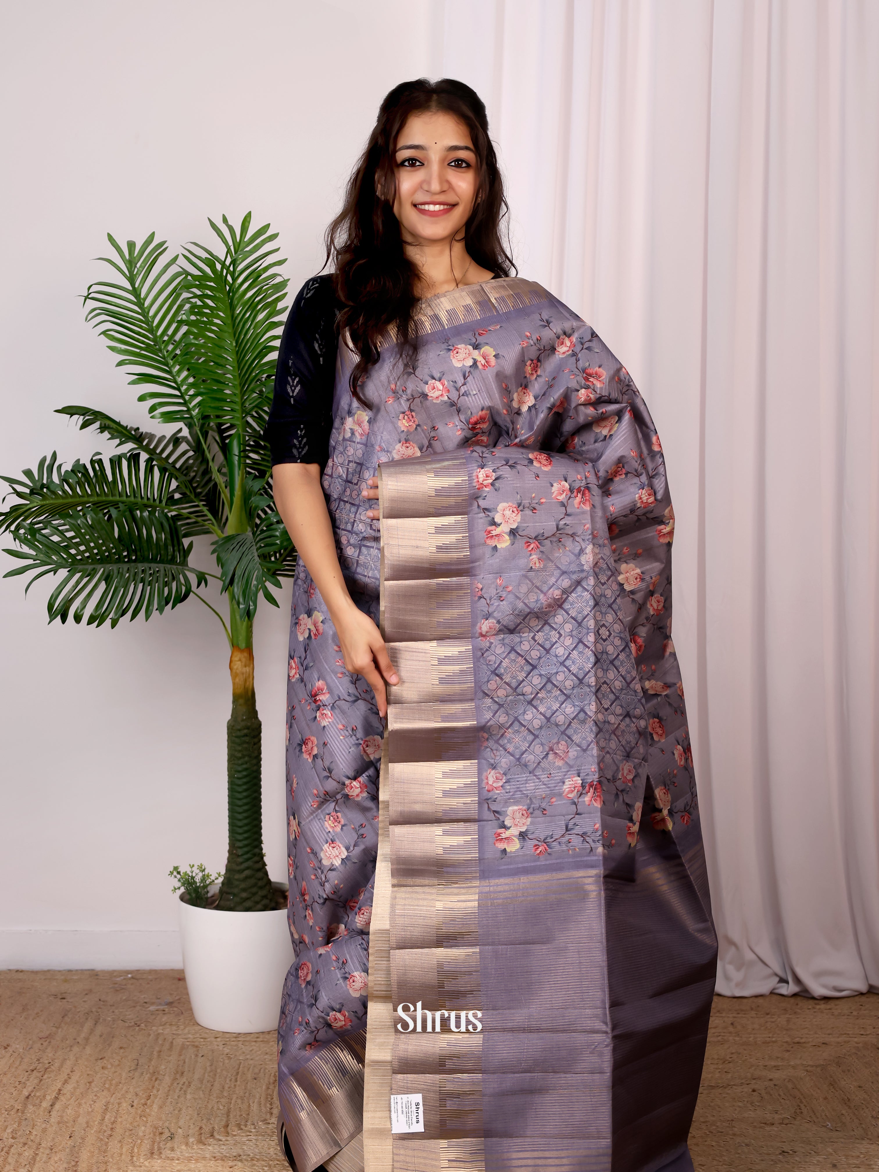 Purple- Semi Tussar Saree - Shop on Shrus.com