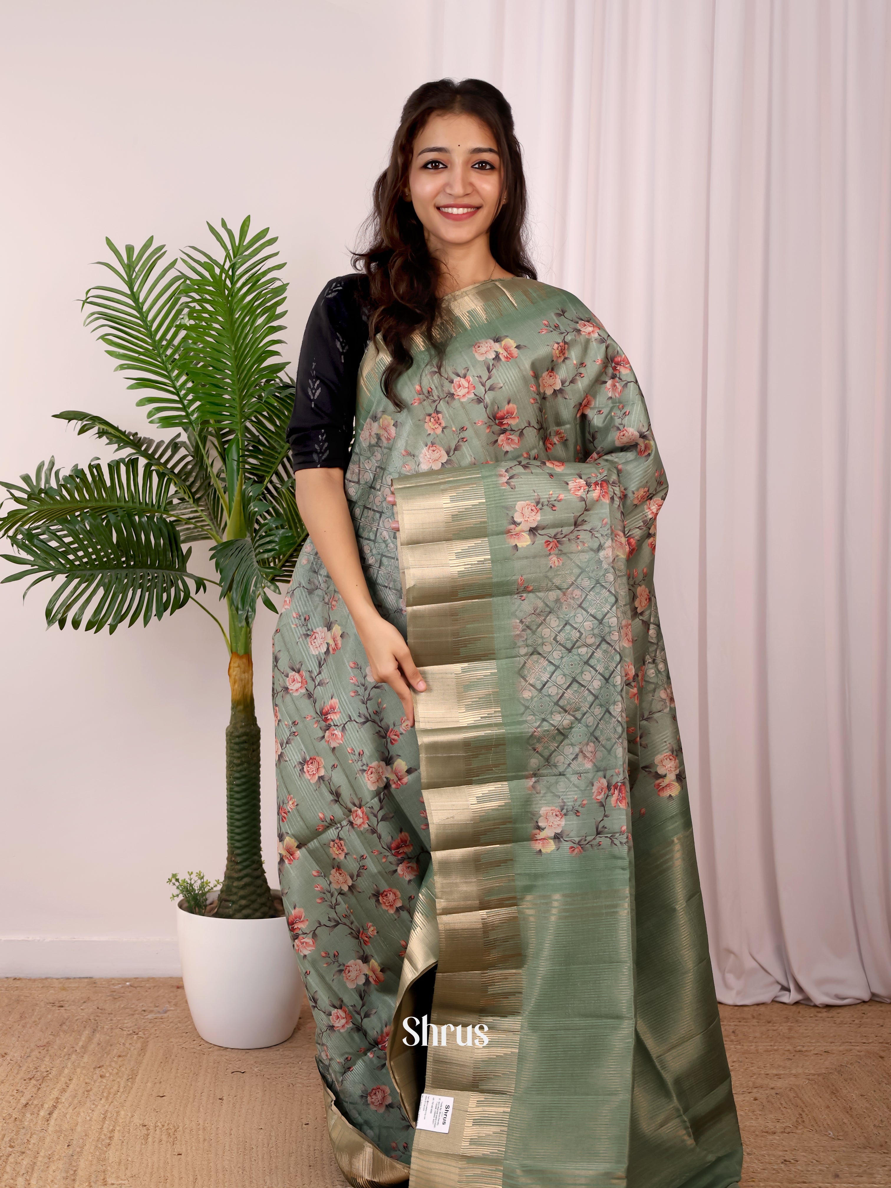 Green - Semi Tussar Saree - Shop on Shrus.com