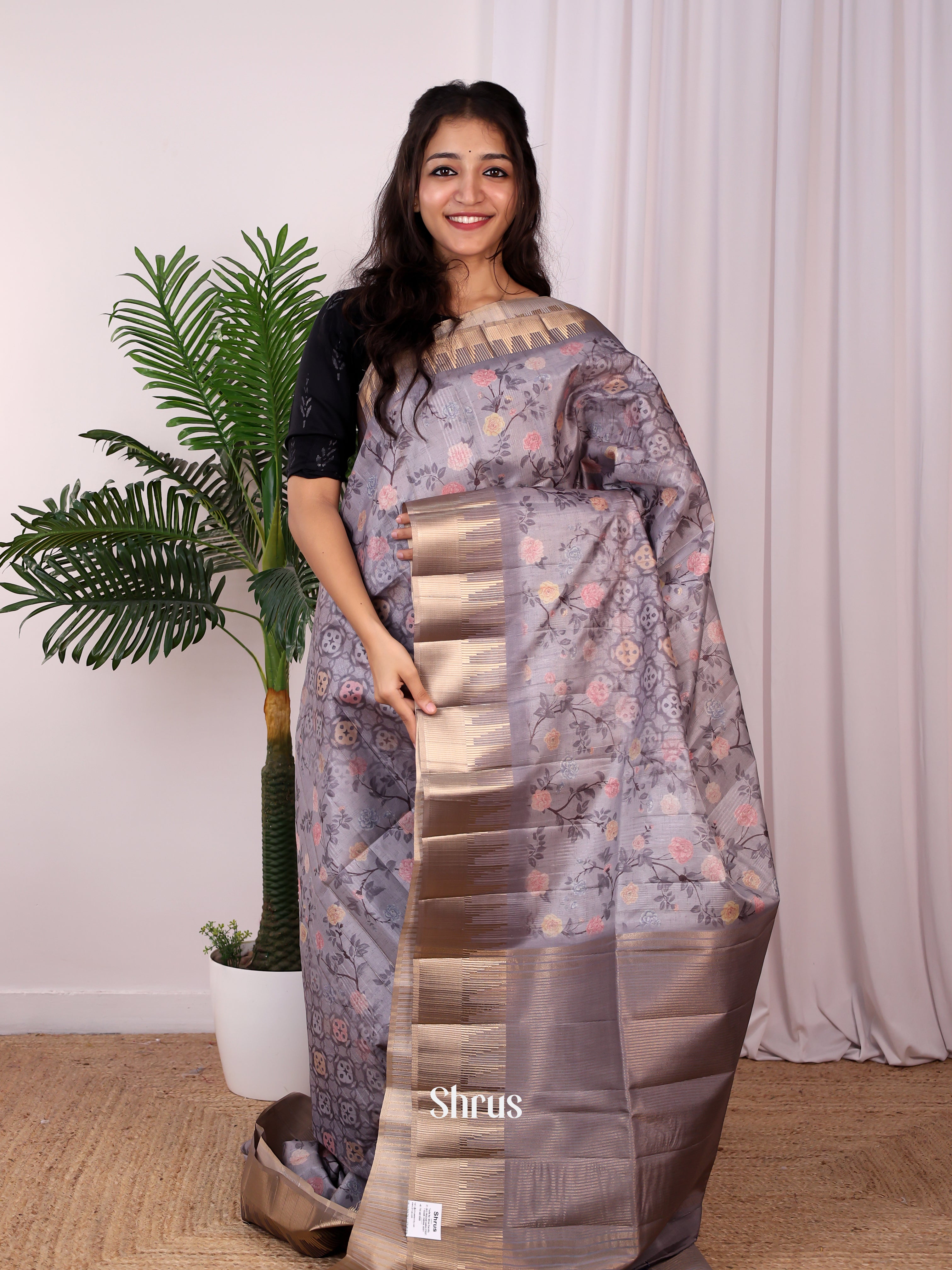 Purple- Semi Tussar Saree - Shop on Shrus.com
