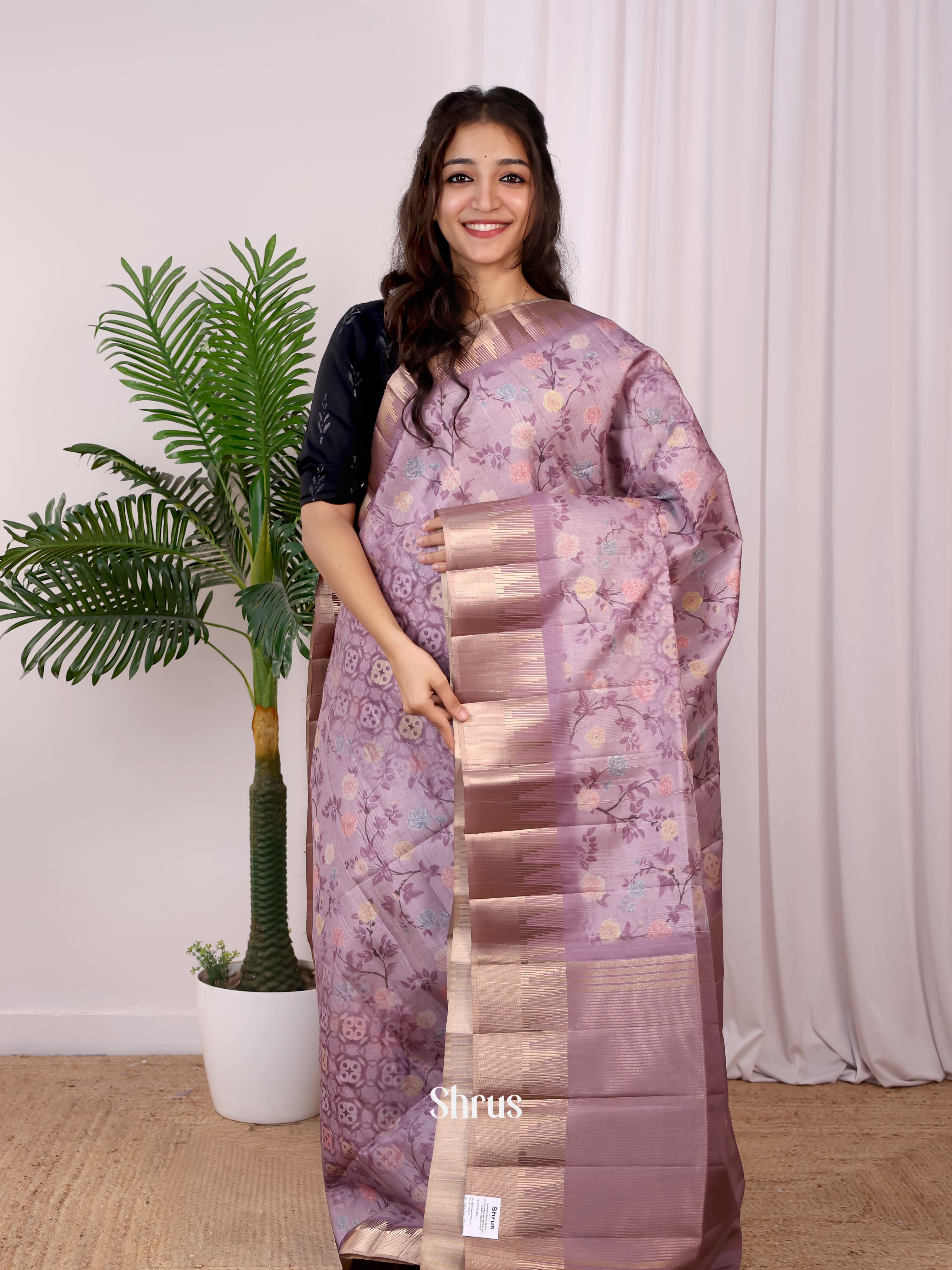 Purple- Semi Tussar Saree - Shop on Shrus.com