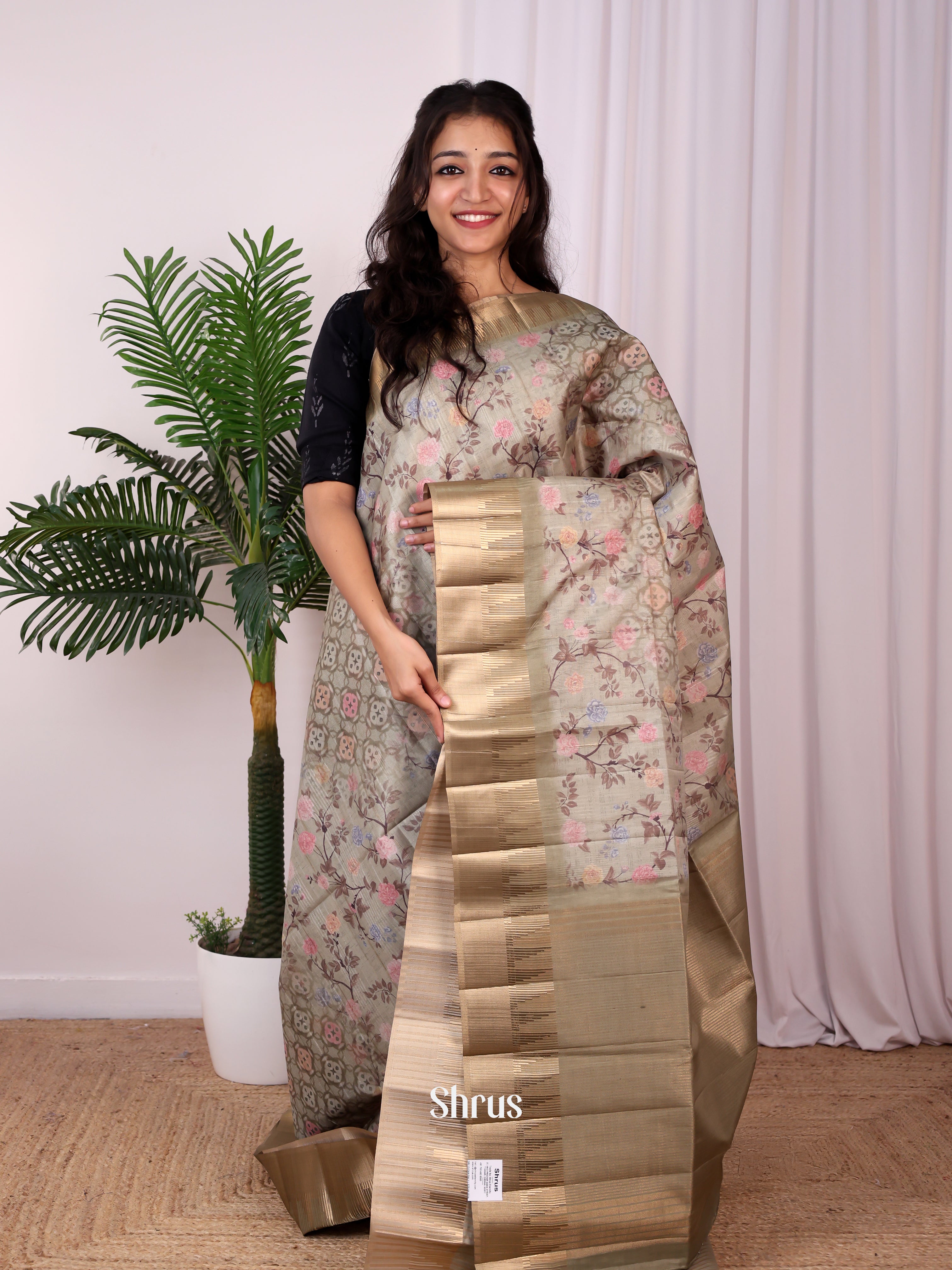 Grey - Semi Tussar Saree - Shop on Shrus.com