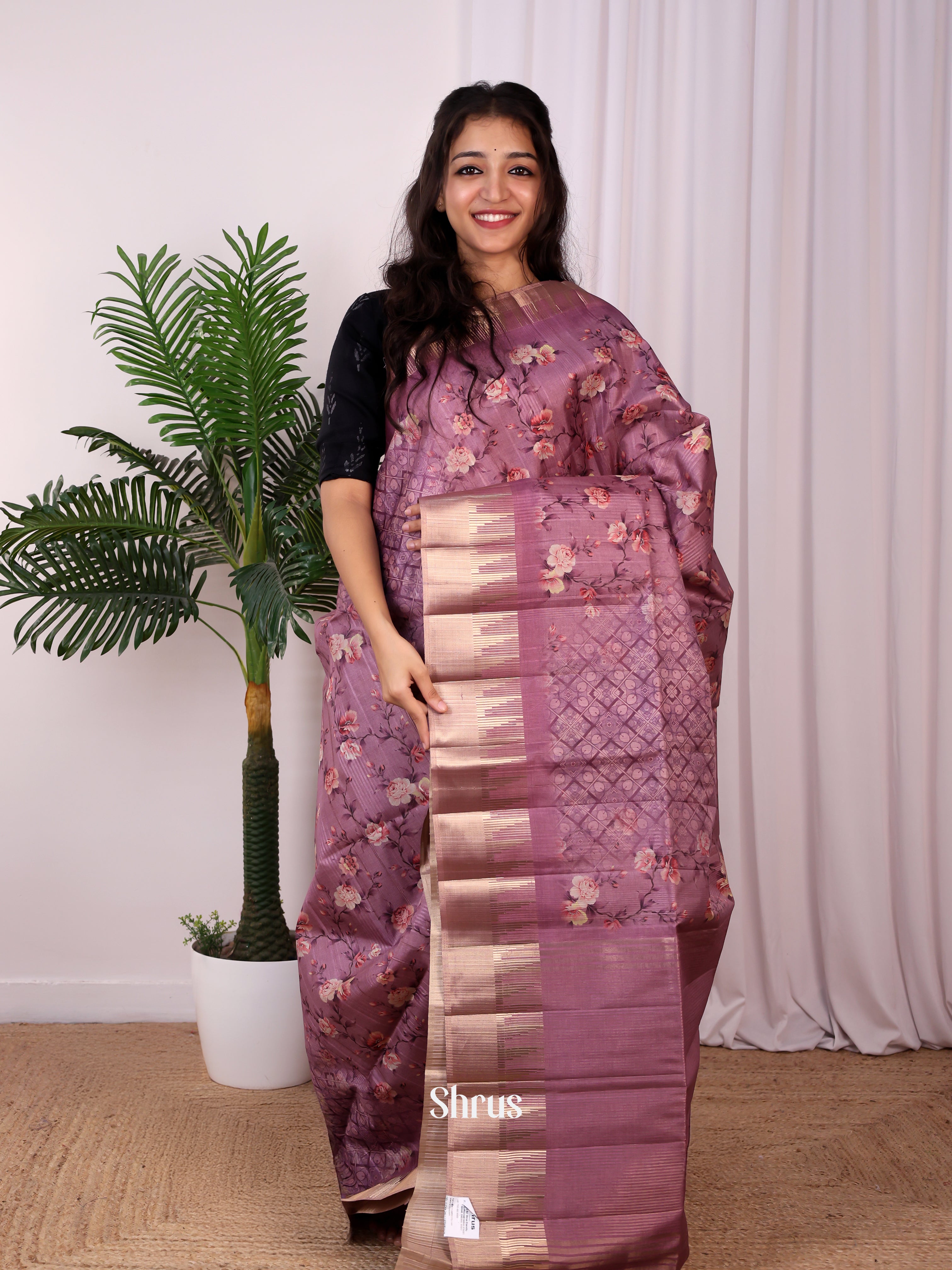 Purple- Semi Tussar Saree - Shop on Shrus.com