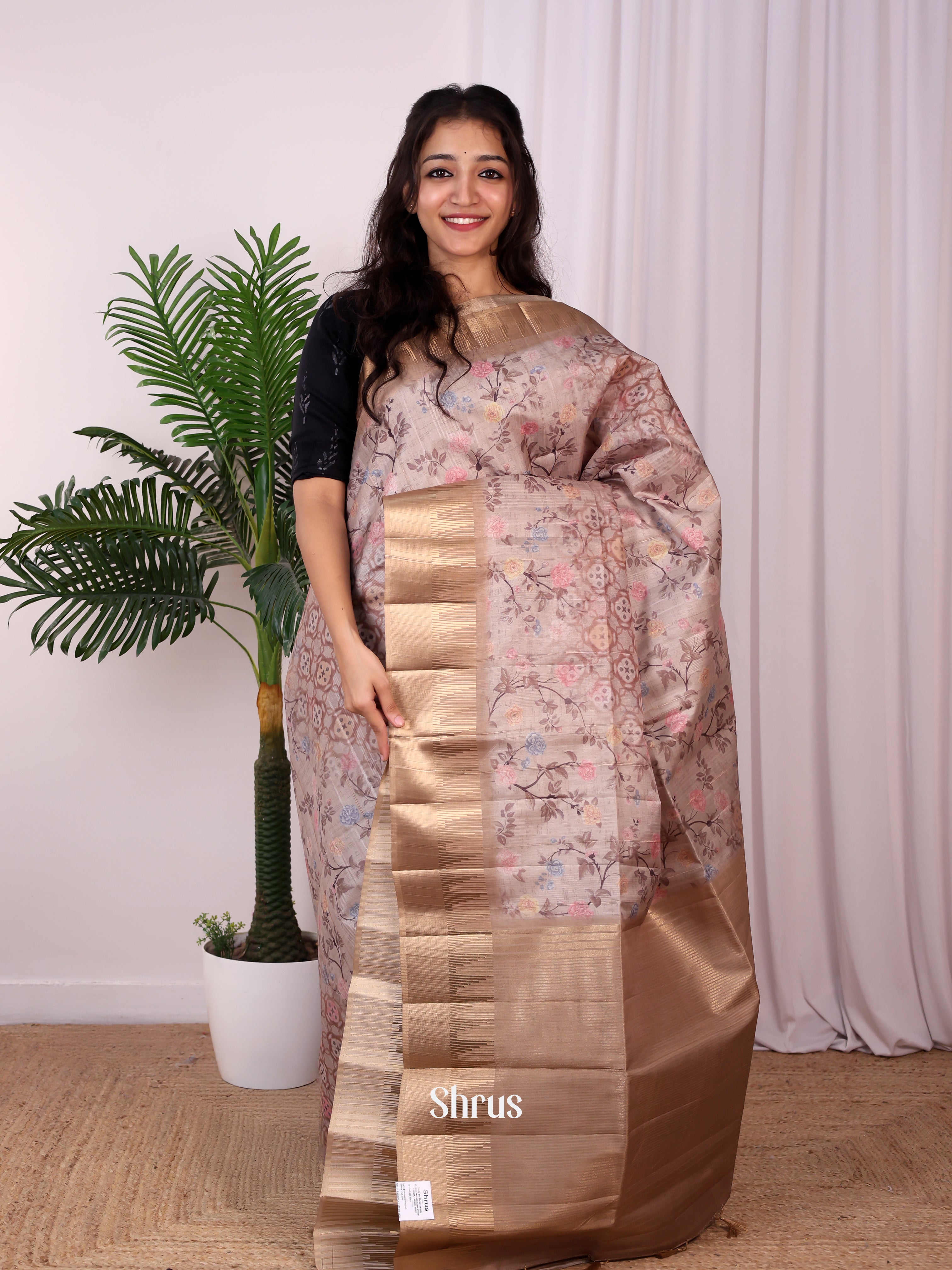 Grey - Semi Tussar Saree - Shop on Shrus.com