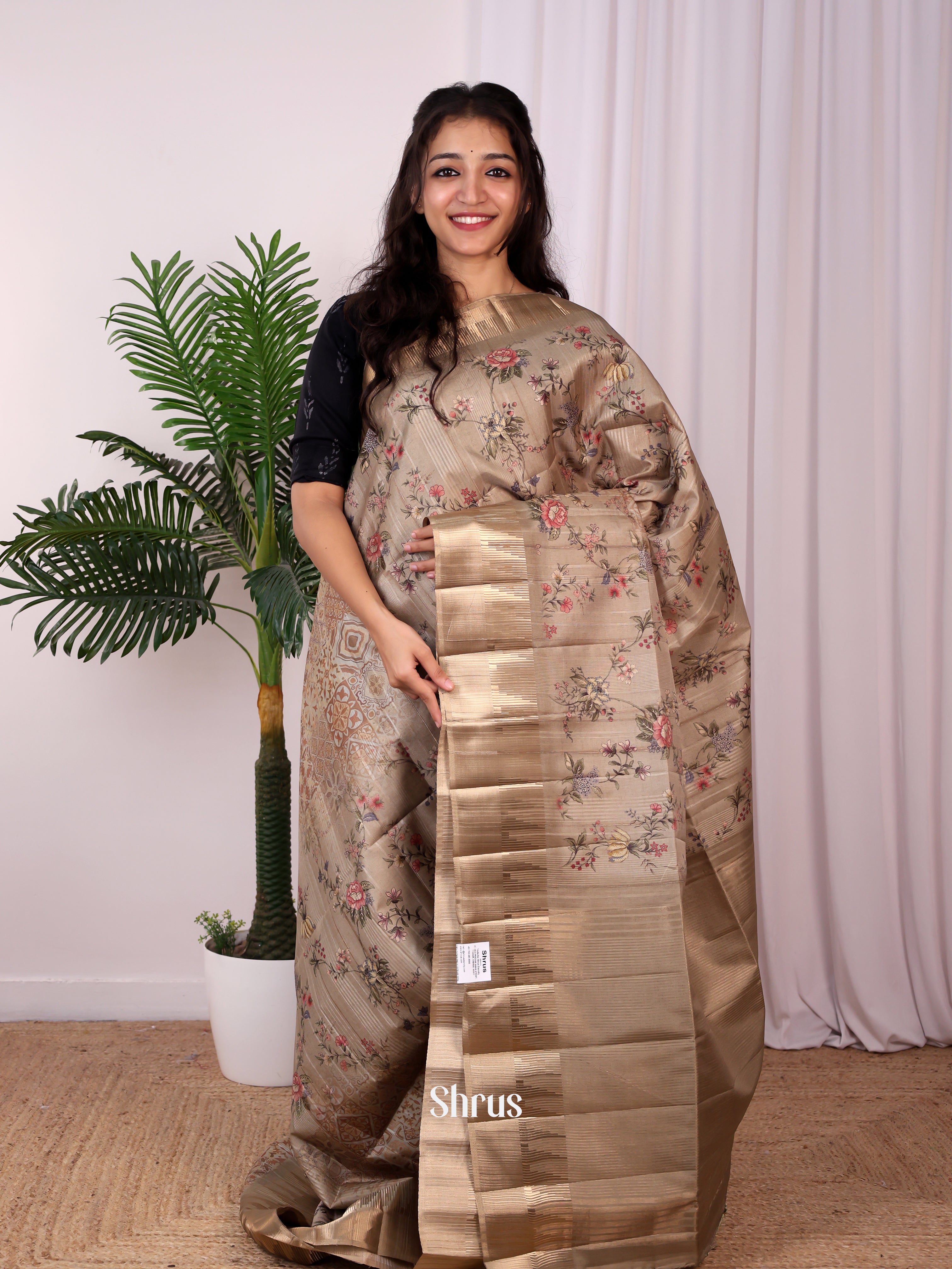 Grey - Semi Tussar Saree - Shop on Shrus.com