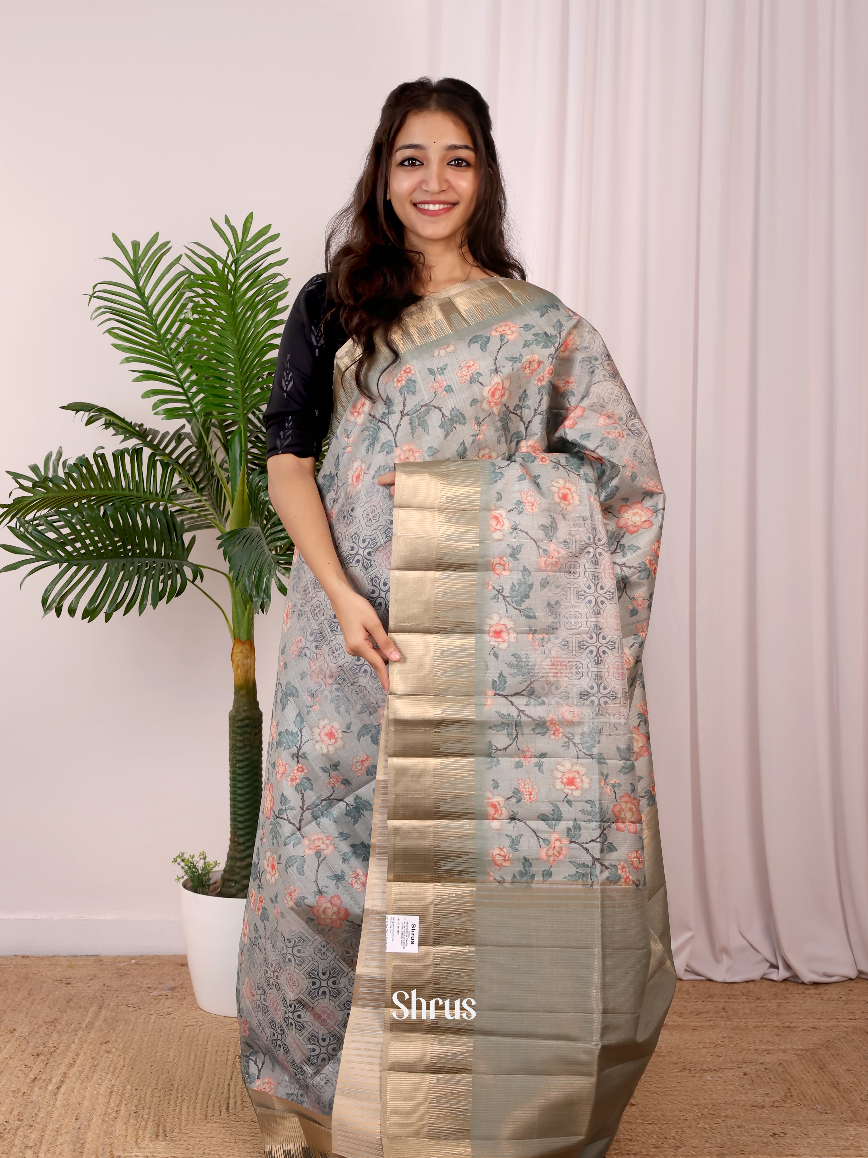 Grey - Semi Tussar Saree - Shop on Shrus.com